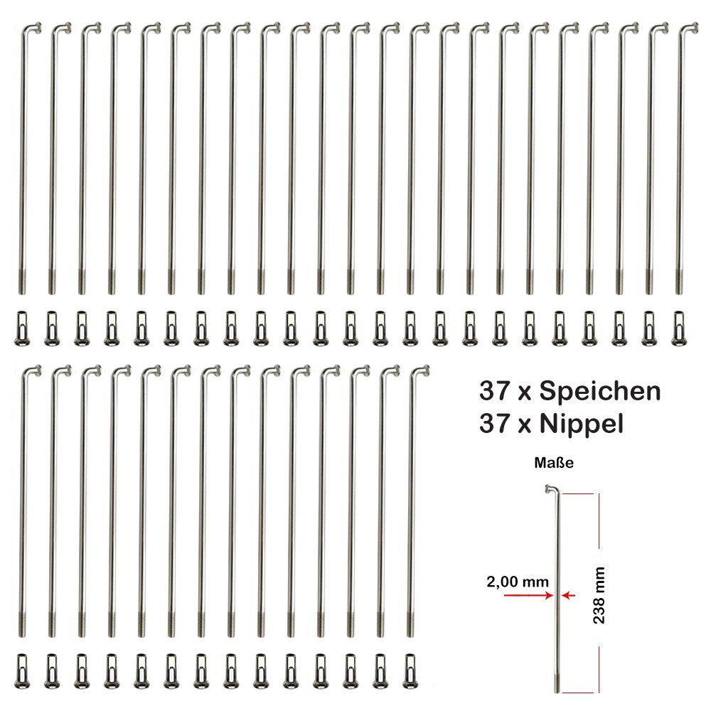 Büchel Fahrrad-Laufrad 37 Stück Speichen 238mm Spokes silber NIROSTA 2mm