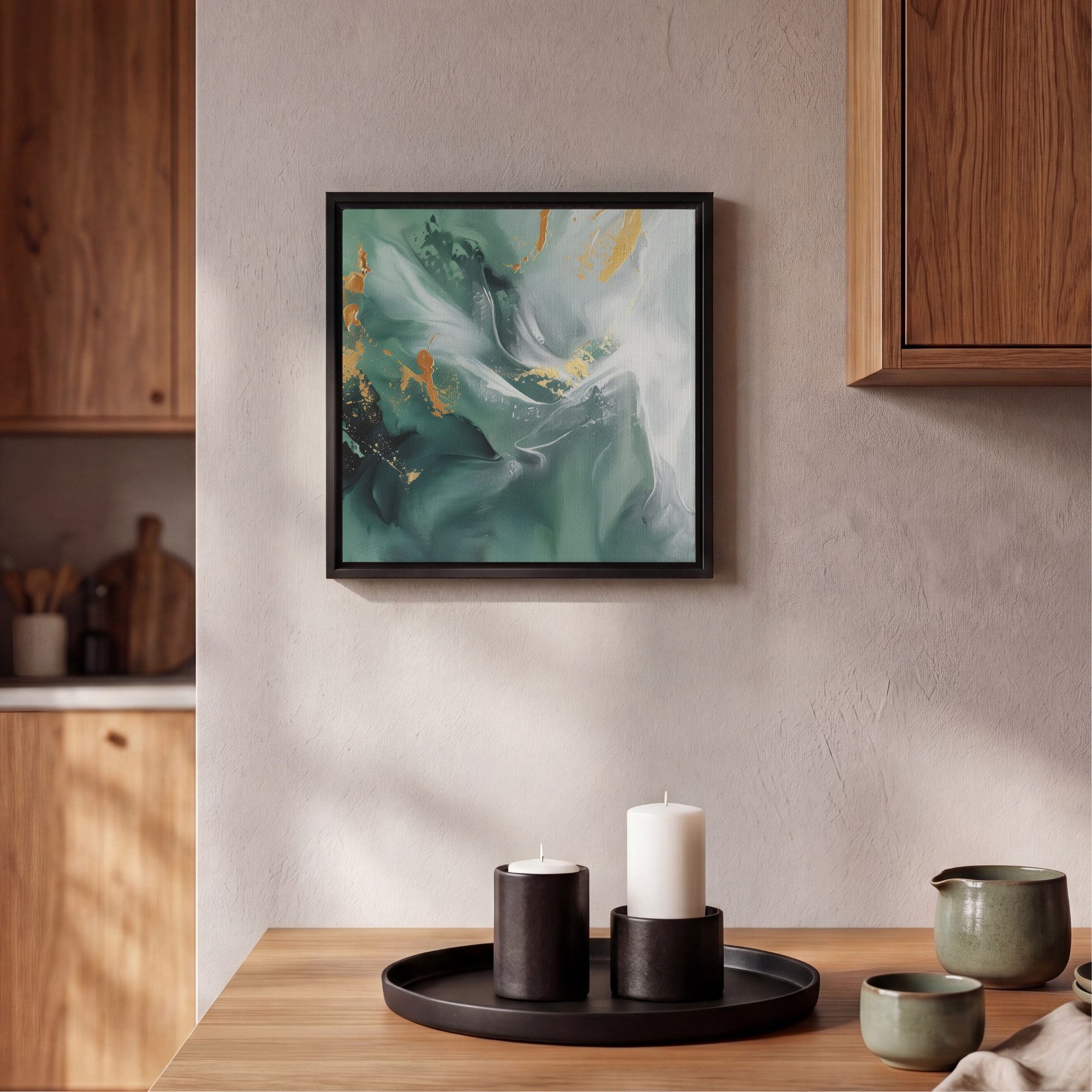 OneMillionCanvasses® Leinwandbild mit Rahmen - Grün - Modern - Marmor - Abstrakt, Fotodruck (1 St), Leinwand Bilder Klein, Wand Dekoration Aesthetic 20x20cm – Bild 2 von 5