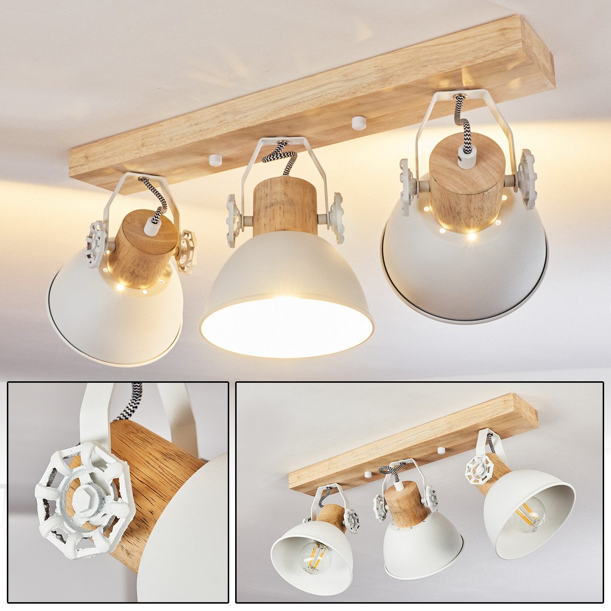 hofstein Deckenleuchte »Cotes« Deckenlampe aus Metall/Holz in Weiß/Braun, o günstig online kaufen