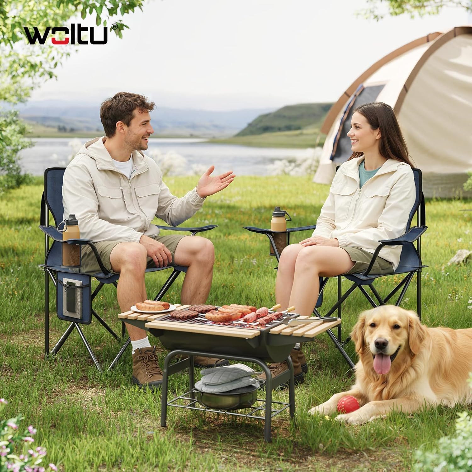 Woltu Campingstuhl (2 St), Klappbar, leicht, für Camping Angeln Picknicks Strand