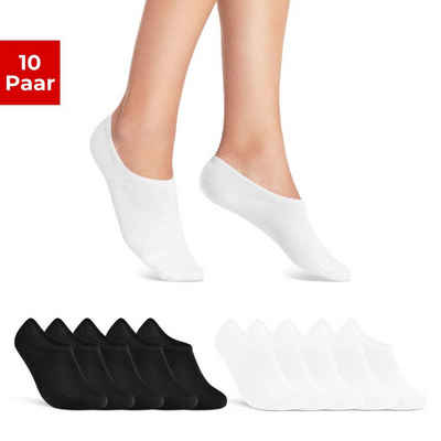 sockenkauf24 Sneakersocken 10 Paar Damen & Herren Füßlinge unsichtbare kurze Socken (Schwarz/Weiß, 39-42) mit Silikonpad gegen Verrutschen - 16805 WP