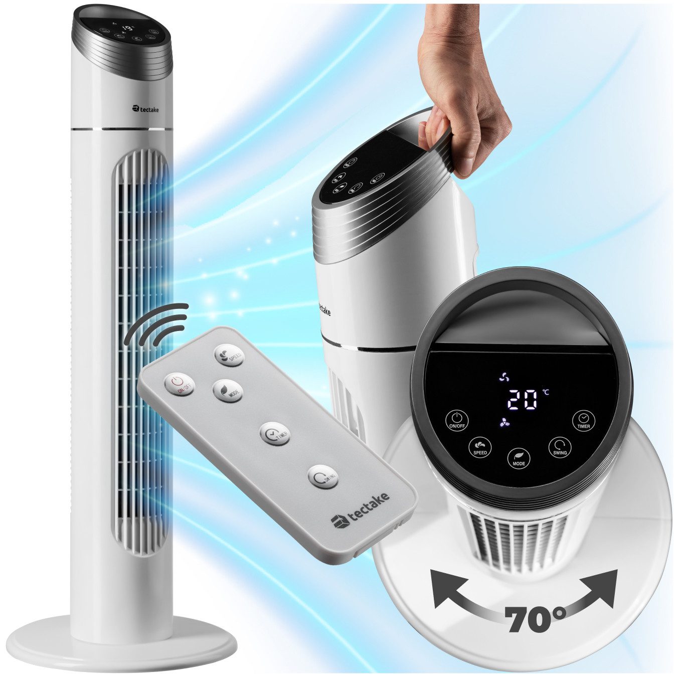 tectake Turmventilator Standventilator 90 cm, 3 günstig online kaufen