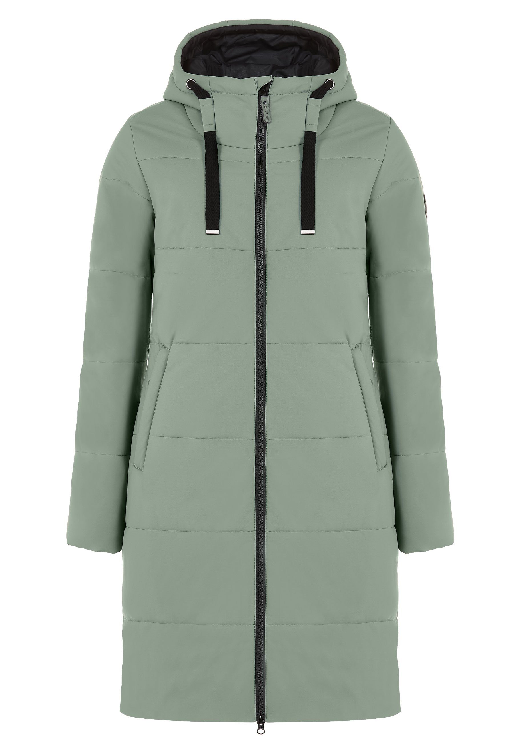 Elkline Winterjacke Comfort leichter langer olive soft Mantel, 2-Wege-Reißverschluss