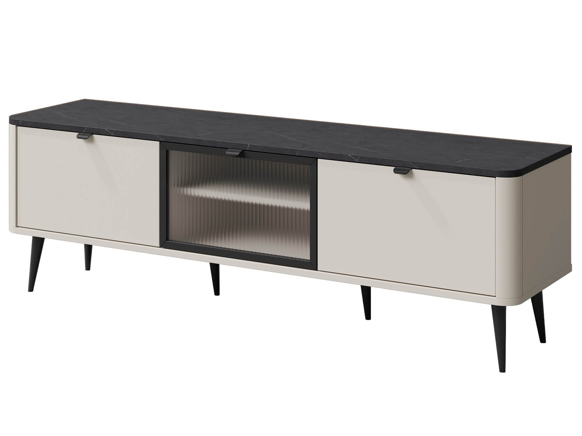 Beautysofa TV-Schrank MIA mit 3 Klappen, geriffelter Glasklappe (Metallfüßen, Metallgriffen) Soft-Close