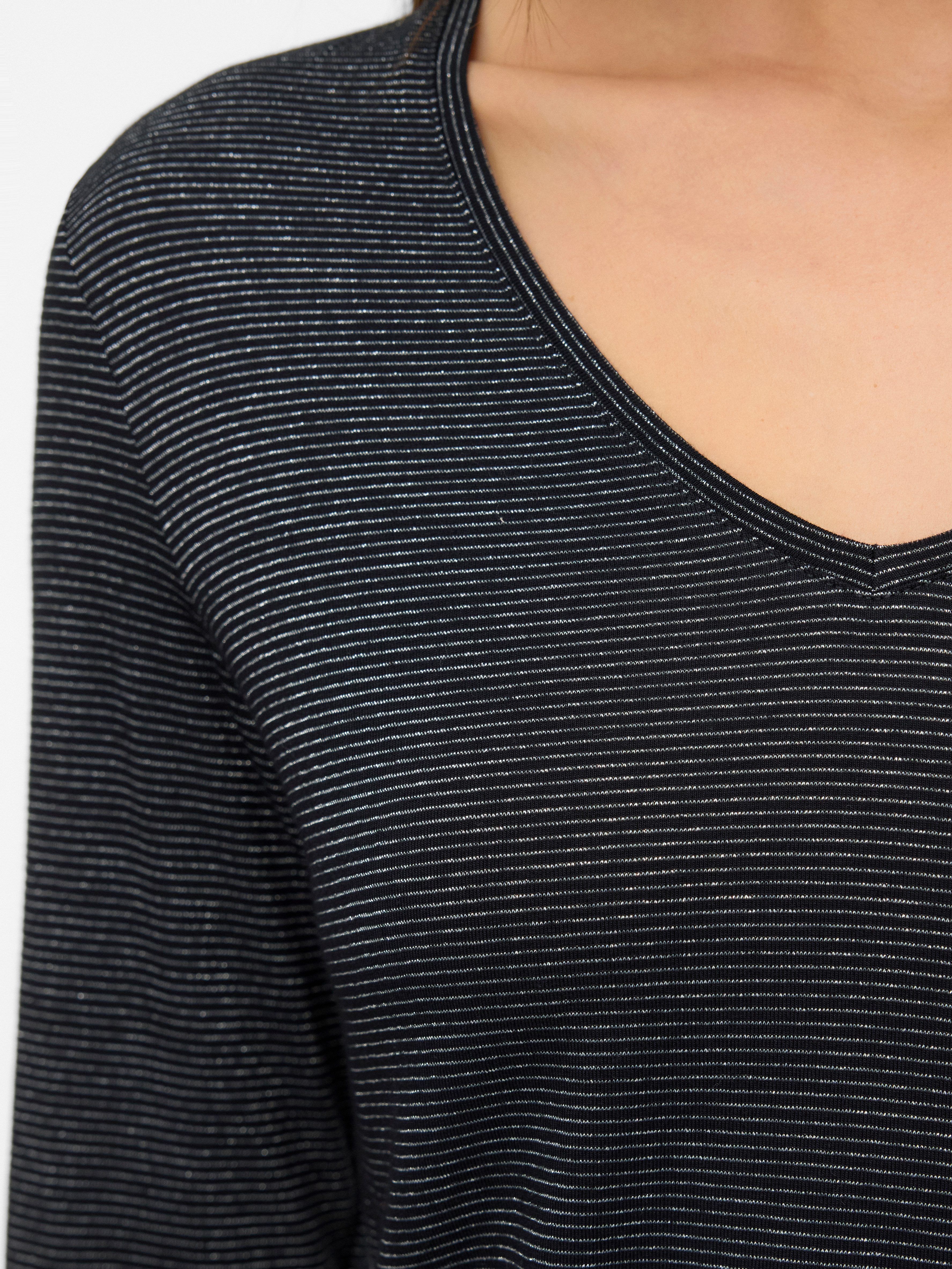 Vero Moda Langarmshirt VMLAVA GLITTER LS V-NECK TOP STRIPE NOOS