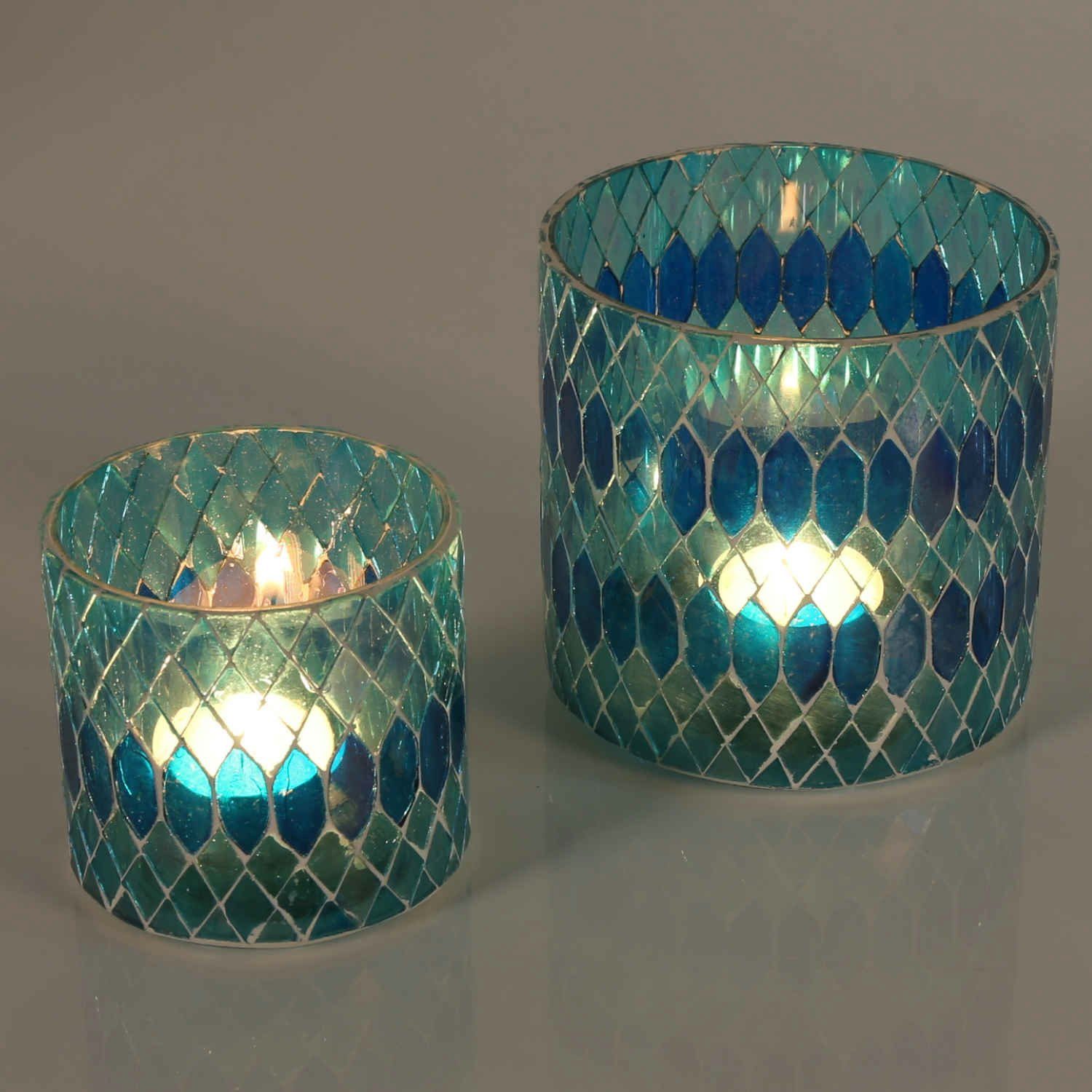 Windlicht Mosaik Rayan Hellblau Teelichthalter aus Glas handgefertigt