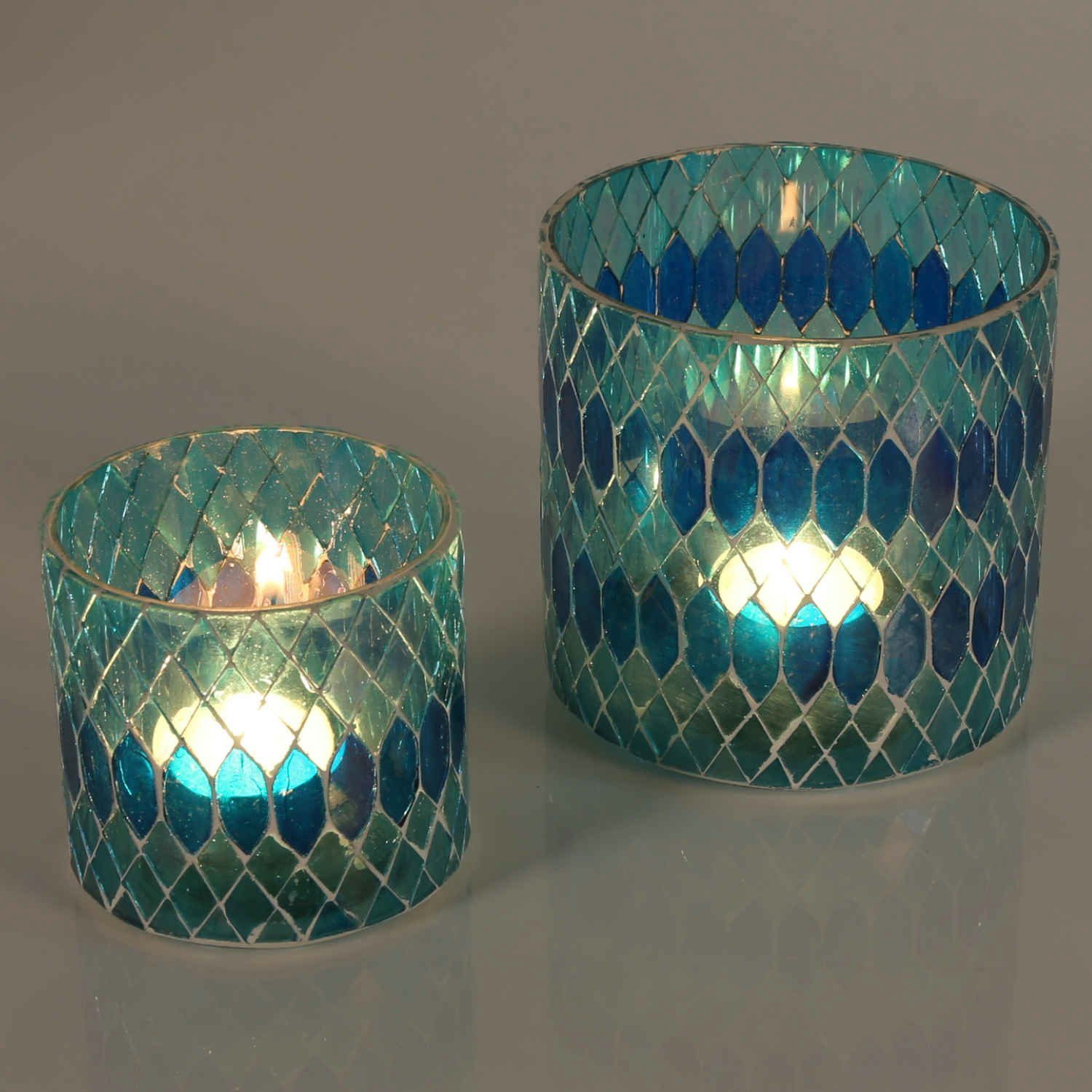Moro Rayan Teelichthalter Mosaik (Kerzenhalter, Glaswindlicht), Windlicht Hellblau handgefertigt Glas Weihnachtsdeko aus Casa