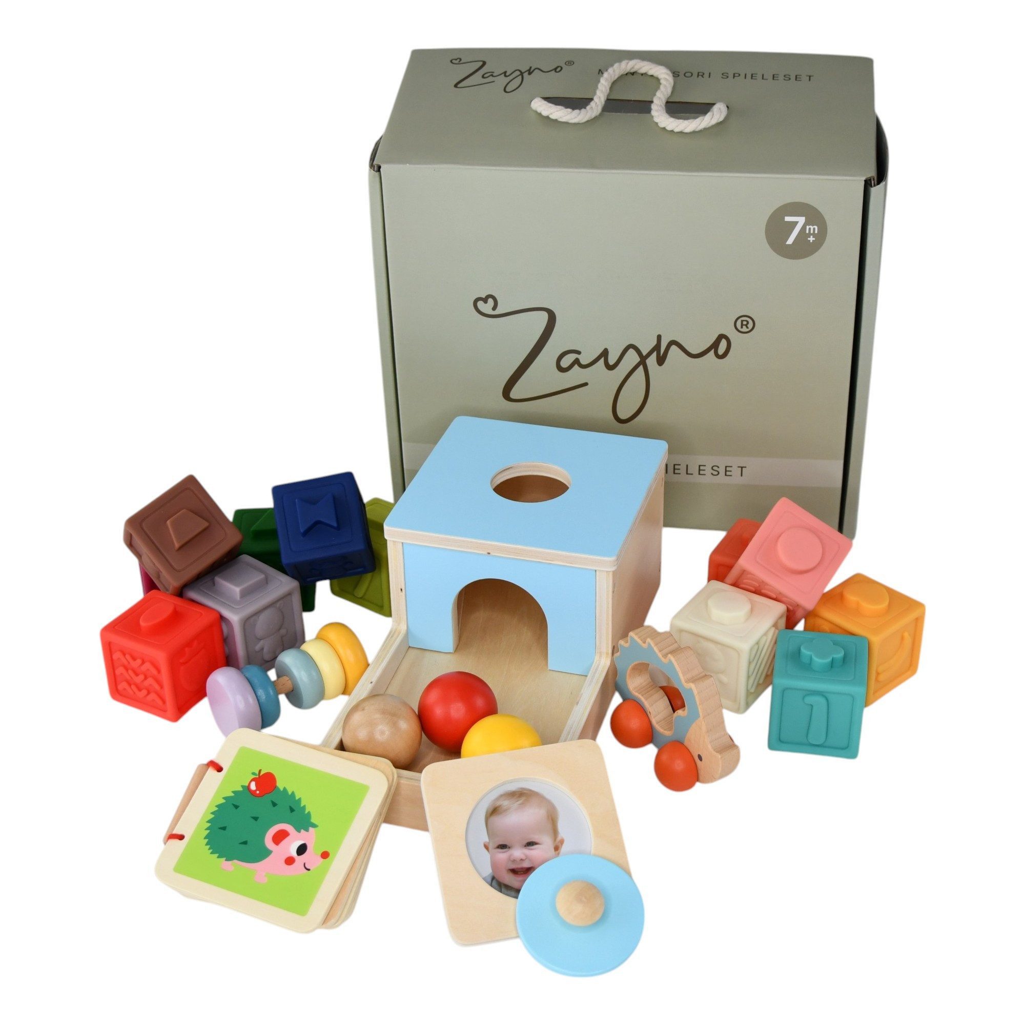 Zayno Greifspielzeug "Montessori" Spieleset 7-12 Monate (Packung, 1-tlg., Beflügelt die Fantasie deines Kindes), Unterstützt erste motorische Fähigkeiten