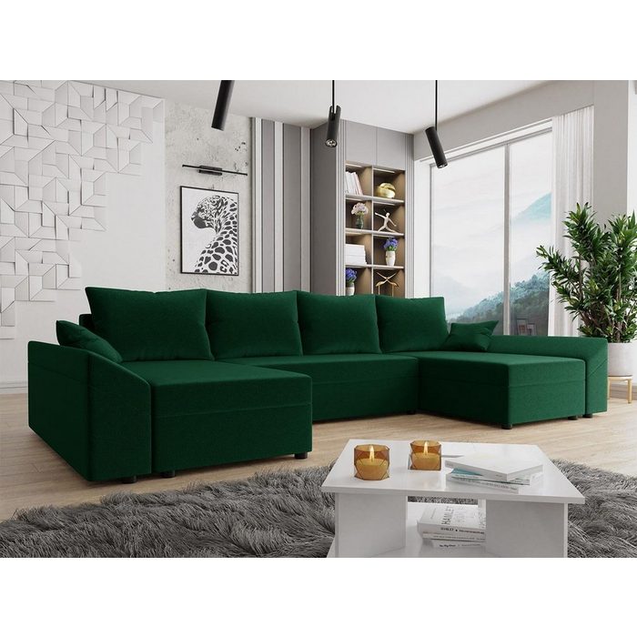 Mirjan24 Wohnlandschaft Dante U Lux mit Schlaffunktion und Bettkasten 5 Sitzer Eckcouch U-Form Sofa symmetrisches Ecksofa