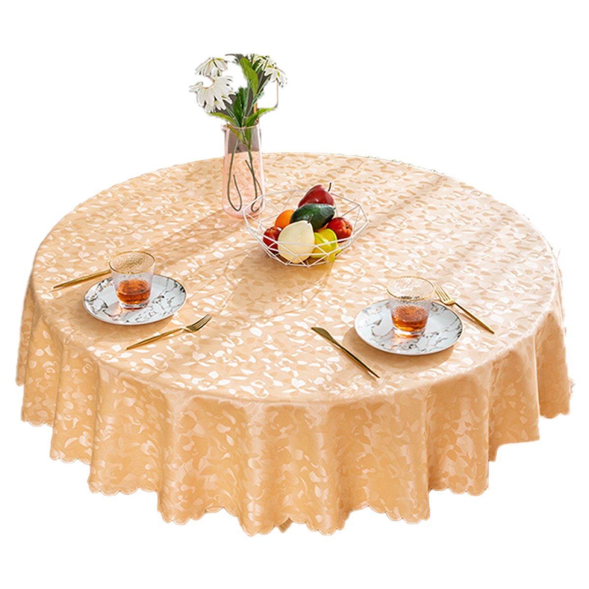 Tischdecke, Champagner und Questive abwischbar, rund, Küche Esszimmer Wasserdichte Tischdecke für