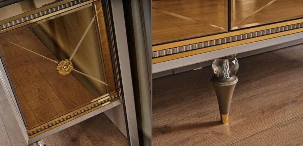 JVmoebel Sideboard JVmöbel Holz Sideboard mit goldfarbener Oberfläche und Spiegel (1 St., 1x Sideboard), Made in Europa