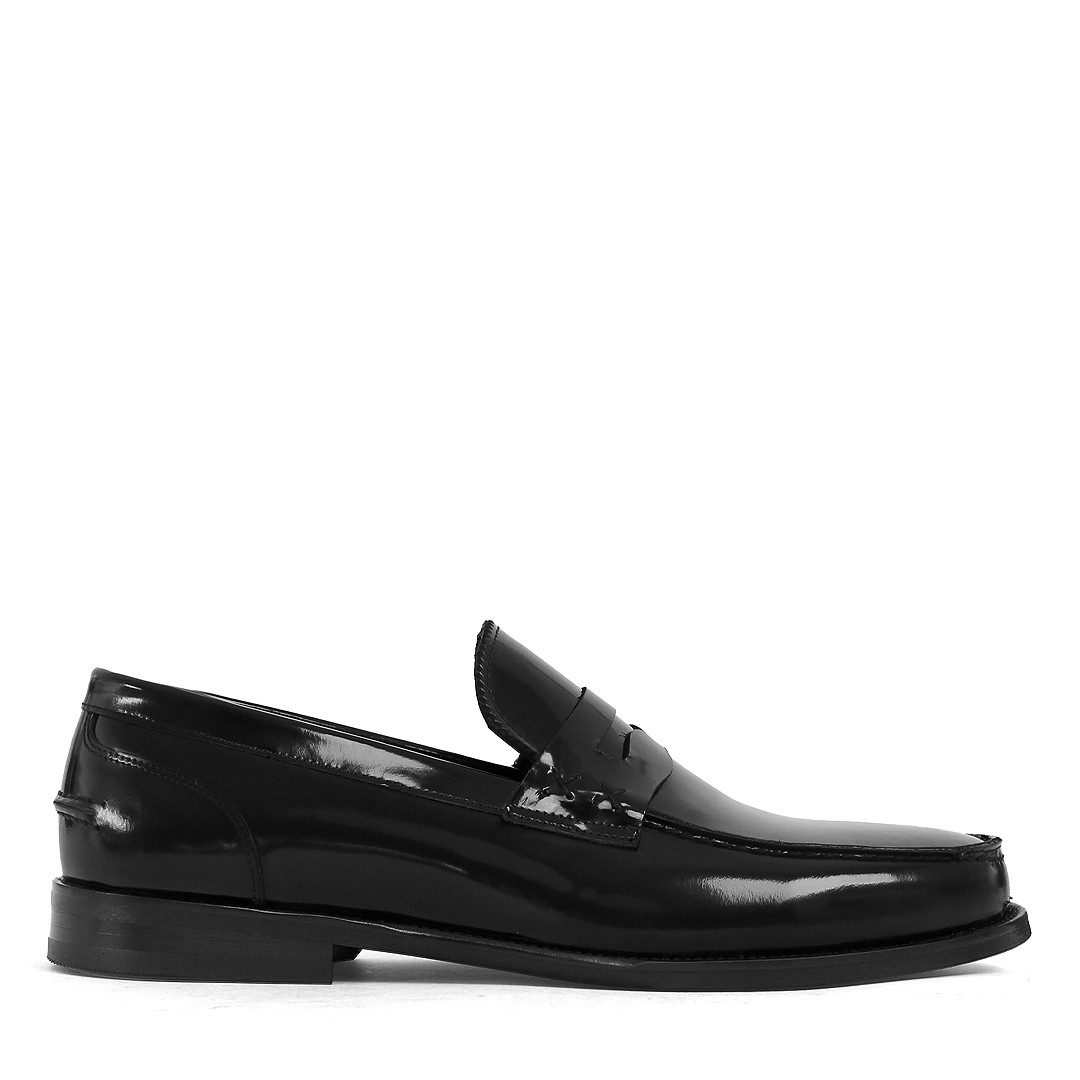 Celal Gültekin Business Penny Loafer Blockabsatz Hochglanz Herren Loafer Echtleder Hochglanz, Penny-Steg, Apron-Naht, Schwarz, 41