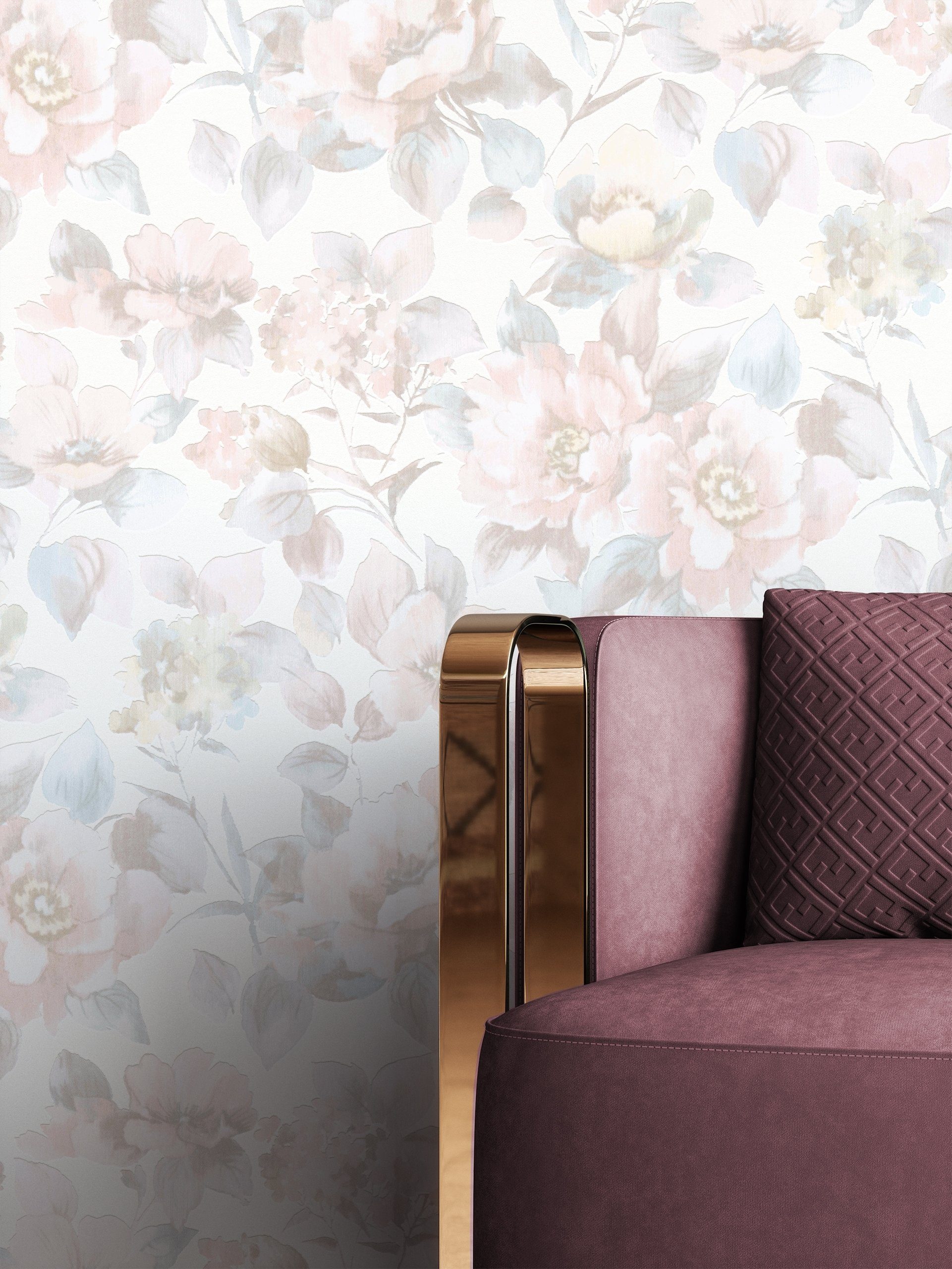 Newroom Vliestapete, Rosa Tapete Floral Blumen - Blumentapete Weiß Romantisch Modern Blätter für Wohnzimmer Schlafzimmer Küche