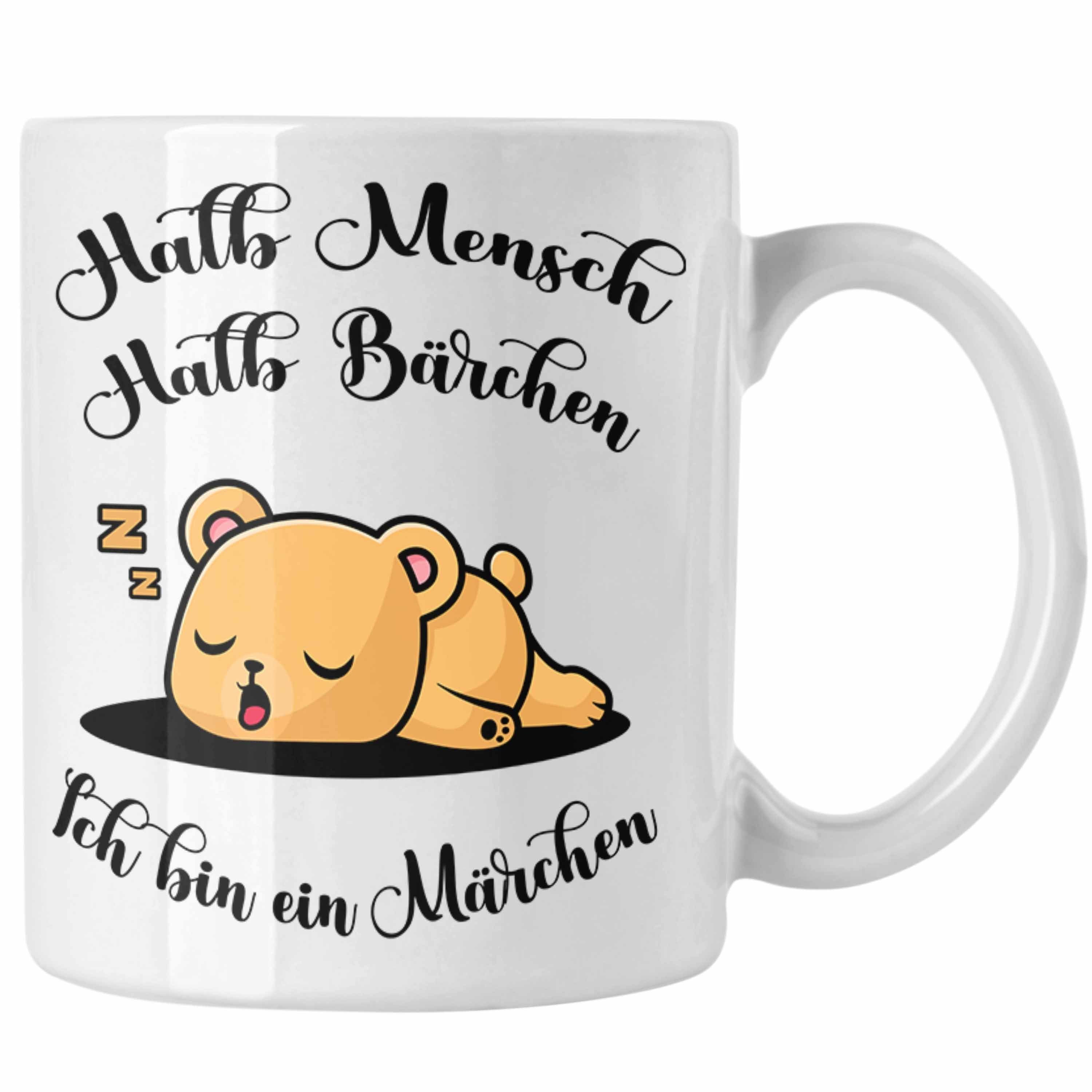 Trendation Tasse Süße Bärchen Tasse Geschenk Tierliebhaber Halb Mensch Halb Bärchen Weiss | Teetassen