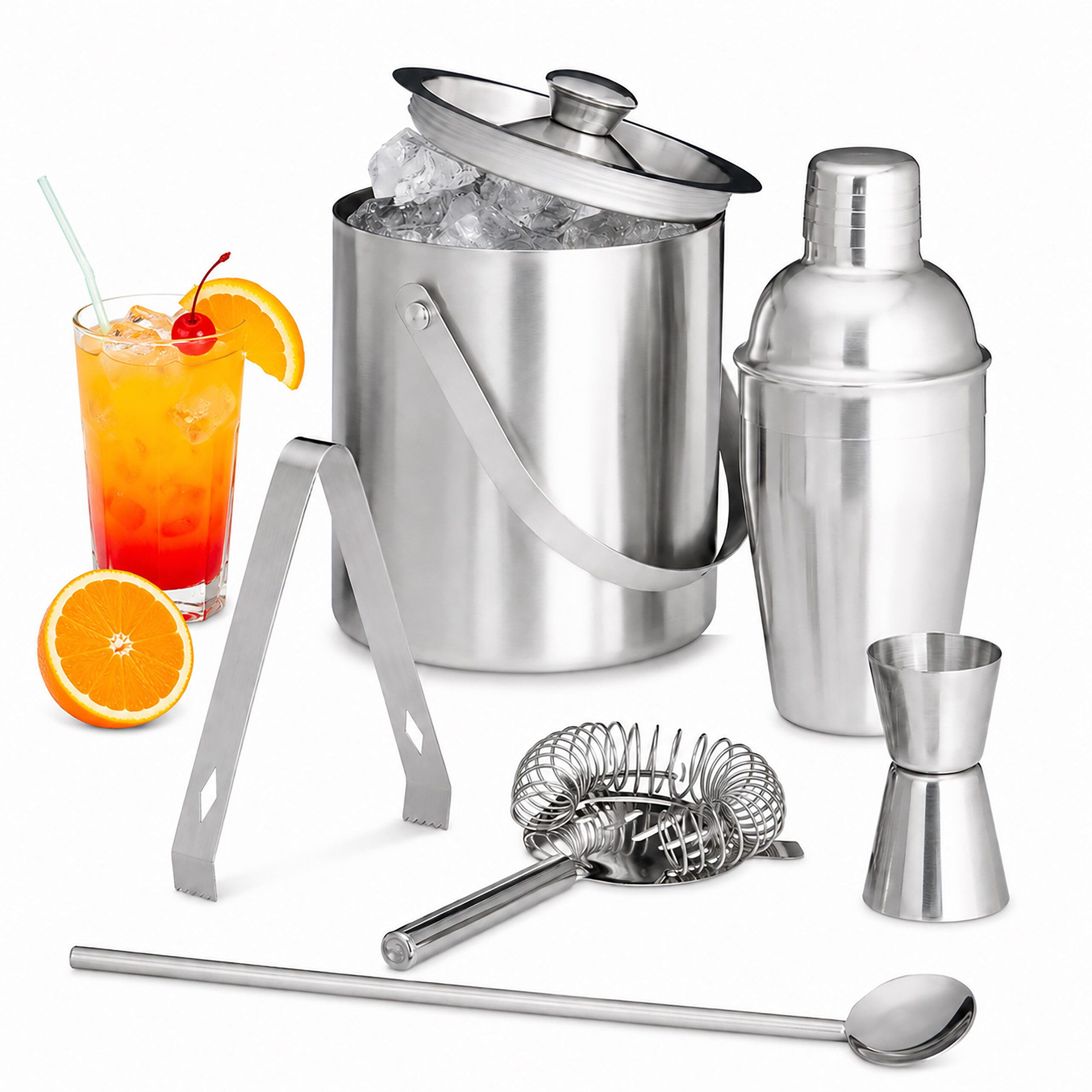 relaxdays Cocktail Shaker Cocktailset Edelstahl und Eisbehälter, Edelstahl