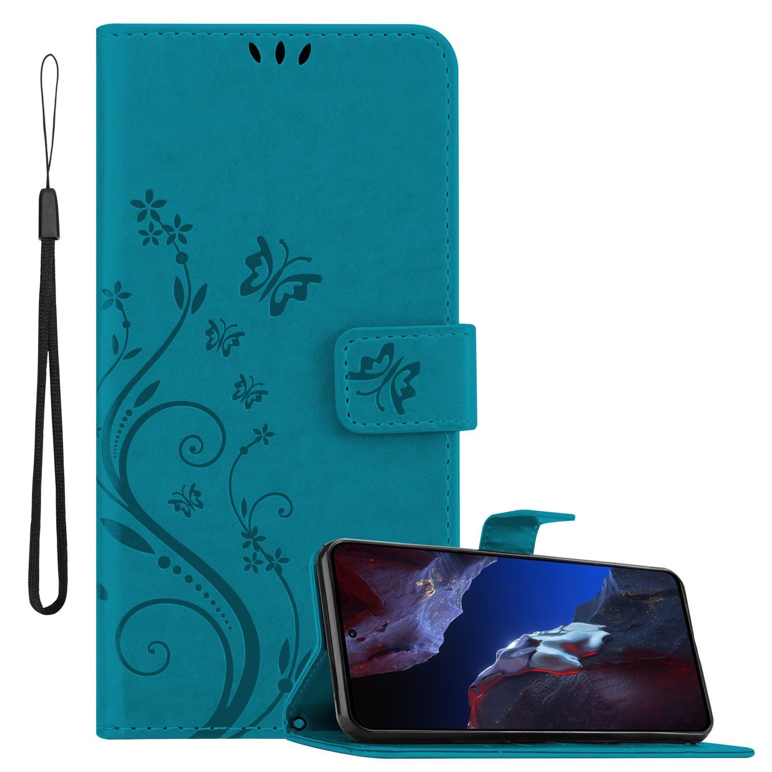 Cadorabo Handyhülle für Xiaomi Poco F5 Pro Hülle Xiaomi Poco F5 Pro, Hülle Schutzhülle Blumen Flower mit Standfunktion Kartenfach Magnet