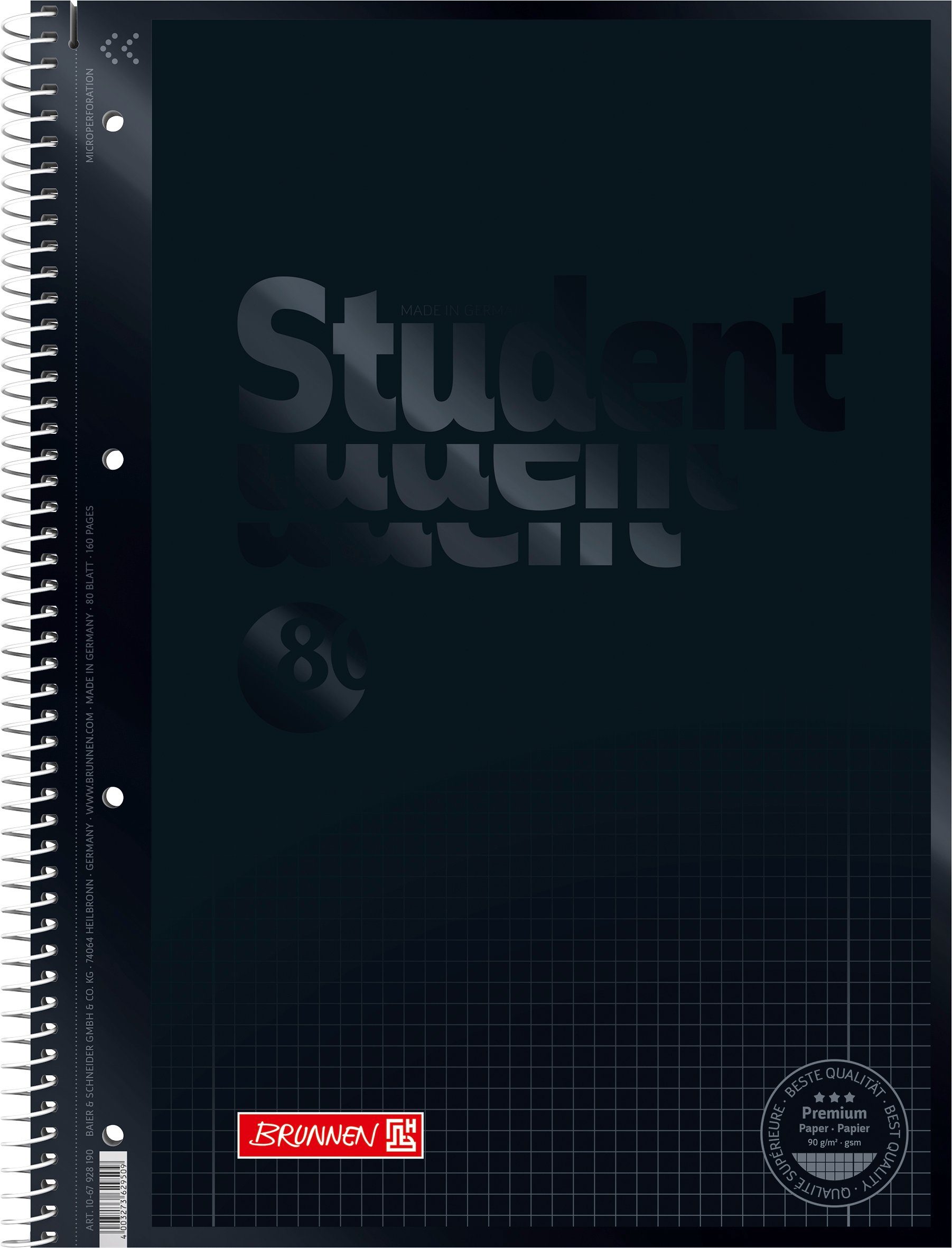 BRUNNEN Notizblock Collegeblock Student Premium Colour Code A4 kariert mit Randlinie inne
