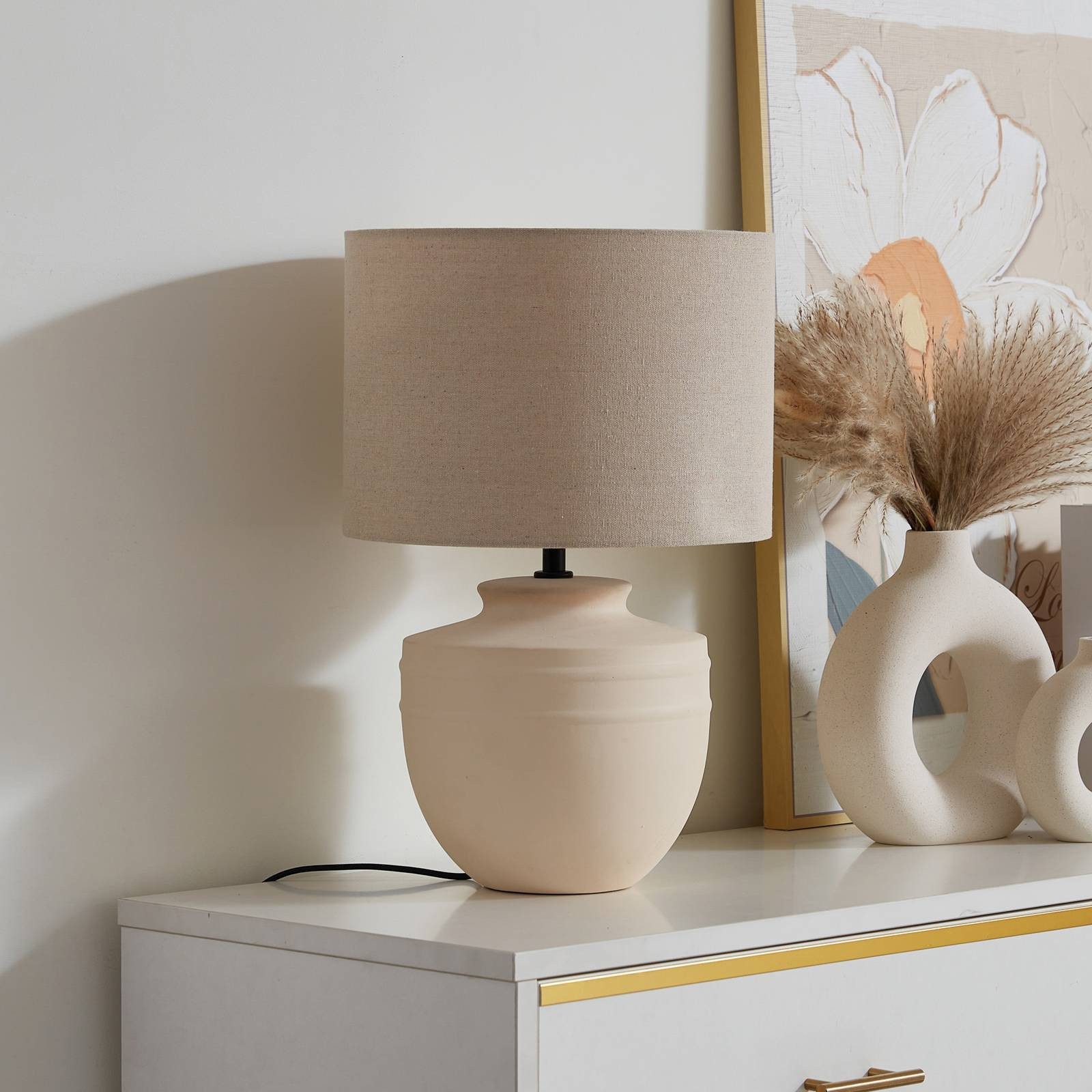 Lindby Tischleuchte Thalassia, Keramik Creme IP20, 1 x 15 W LED