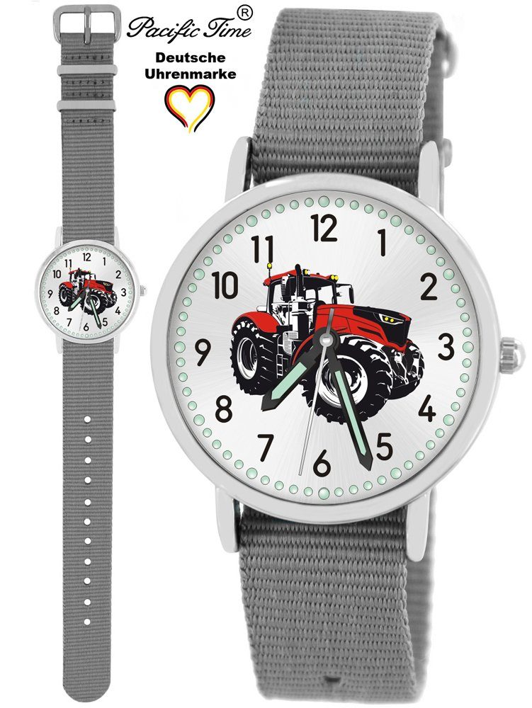 Pacific Time Quarzuhr Kinder Armbanduhr Traktor rot Wechselarmband, Mix und Match Design - Gratis Versand grau