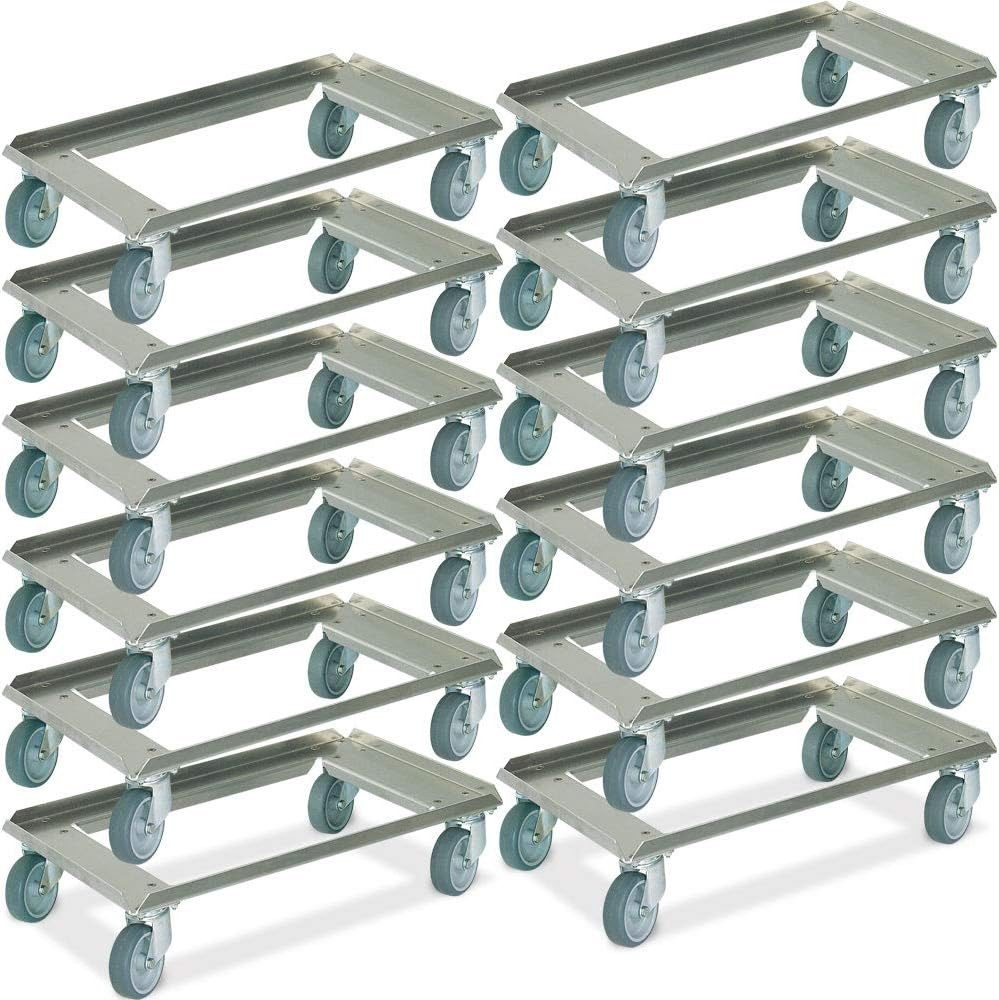 BRB-Lagertechnik Transportroller 12x Alu-Transportroller für Eurobehälter 600x400 mm, offenes Deck