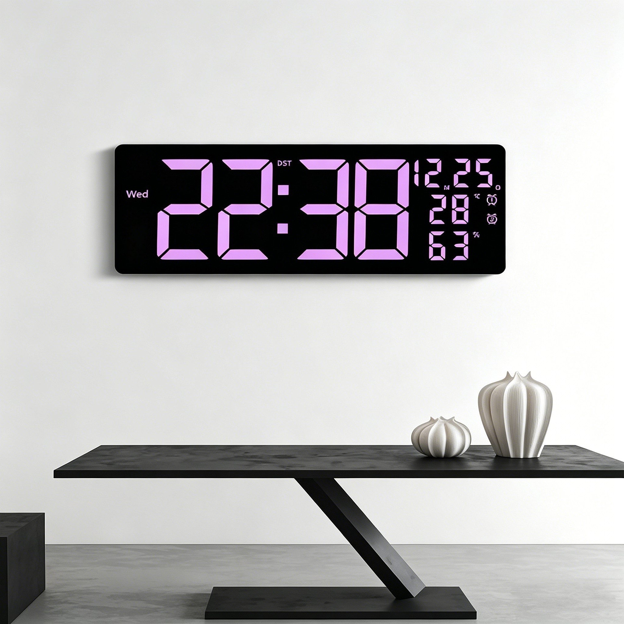 GARRYFIZH Wanduhr RGB LED Wanduhr 42cm Digital Modern mit Fernbedienung & Farbwechsel (XXL Digitaluhr, LED Farbwechsel, mit Temperatur & Humidity, Dual-Alarm)