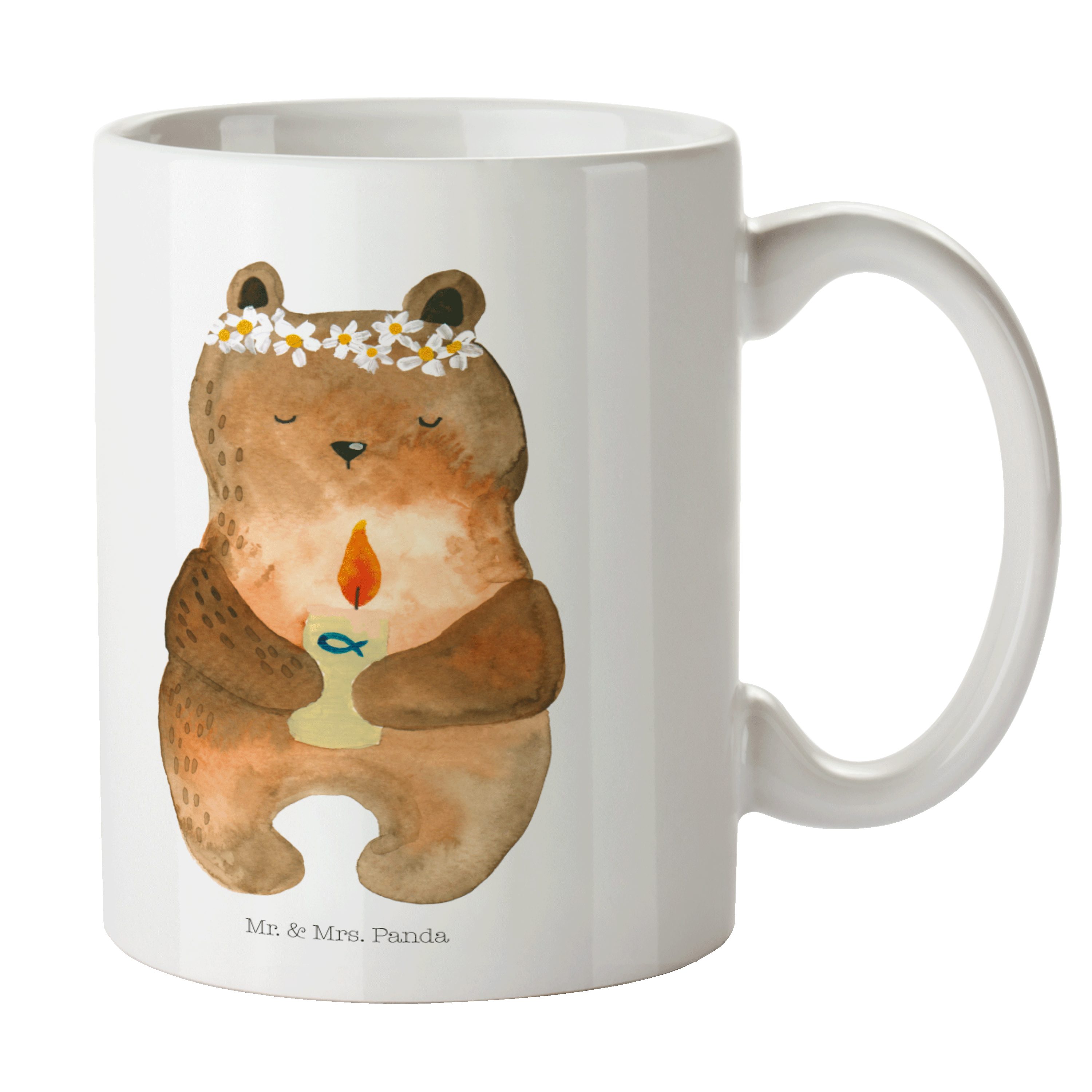 Mr. & Mrs. Panda Tasse Kommunion-Bär - Weiß - Geschenk, Büro Tasse, Taufkerze, Teddybär, Ted, Keramik