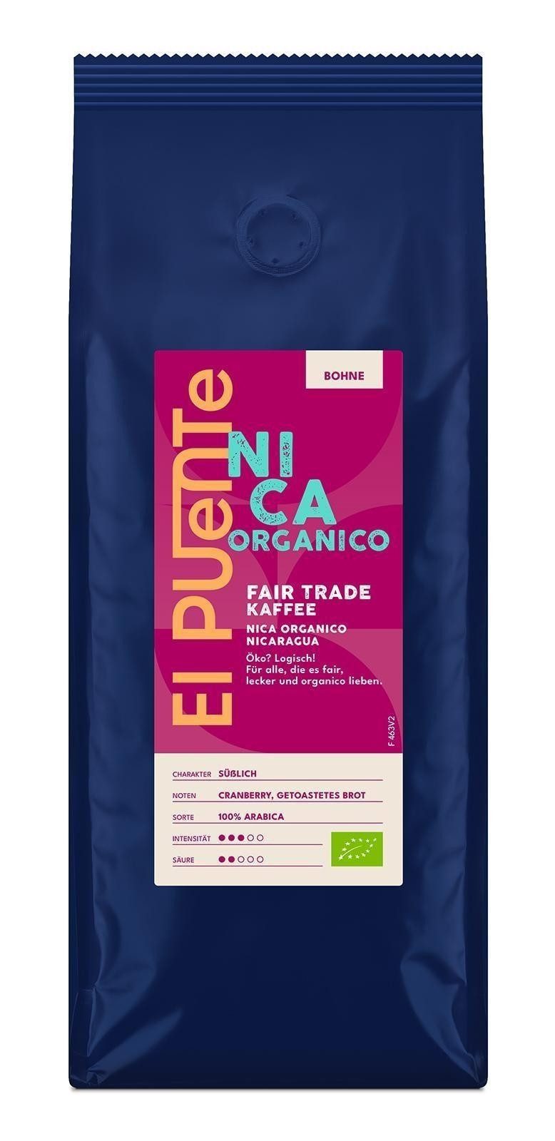 El Puente Kaffee Nica organico - Bio-Kaffeebohnen 500 g, Fair Trade, Vegan, Bio, Handmade