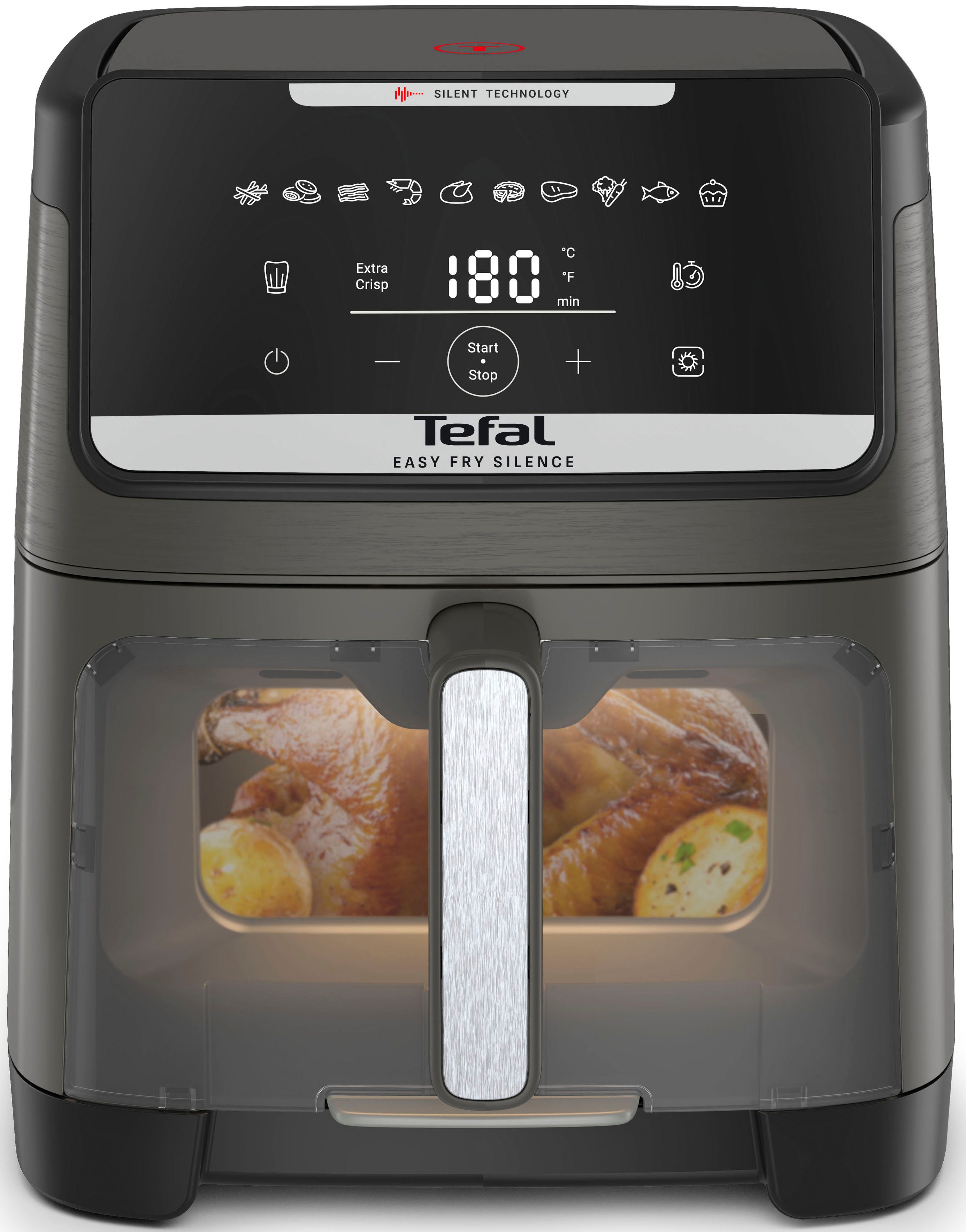Tefal Heißluftfritteuse Easy Fry Silence XXL, für bis zu 8 Portionen, abnehmbares Frontelement, 1800 W, 10 Programme, Sichtfenster, Rezepte in der My Tefal App, EY846H