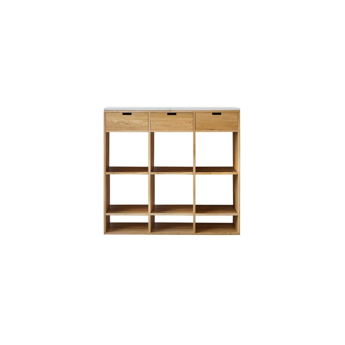 Tikamoon Bücherregal Niedriges Bücherregal Miho aus massivem Eichenholz und Premium-Terrazz