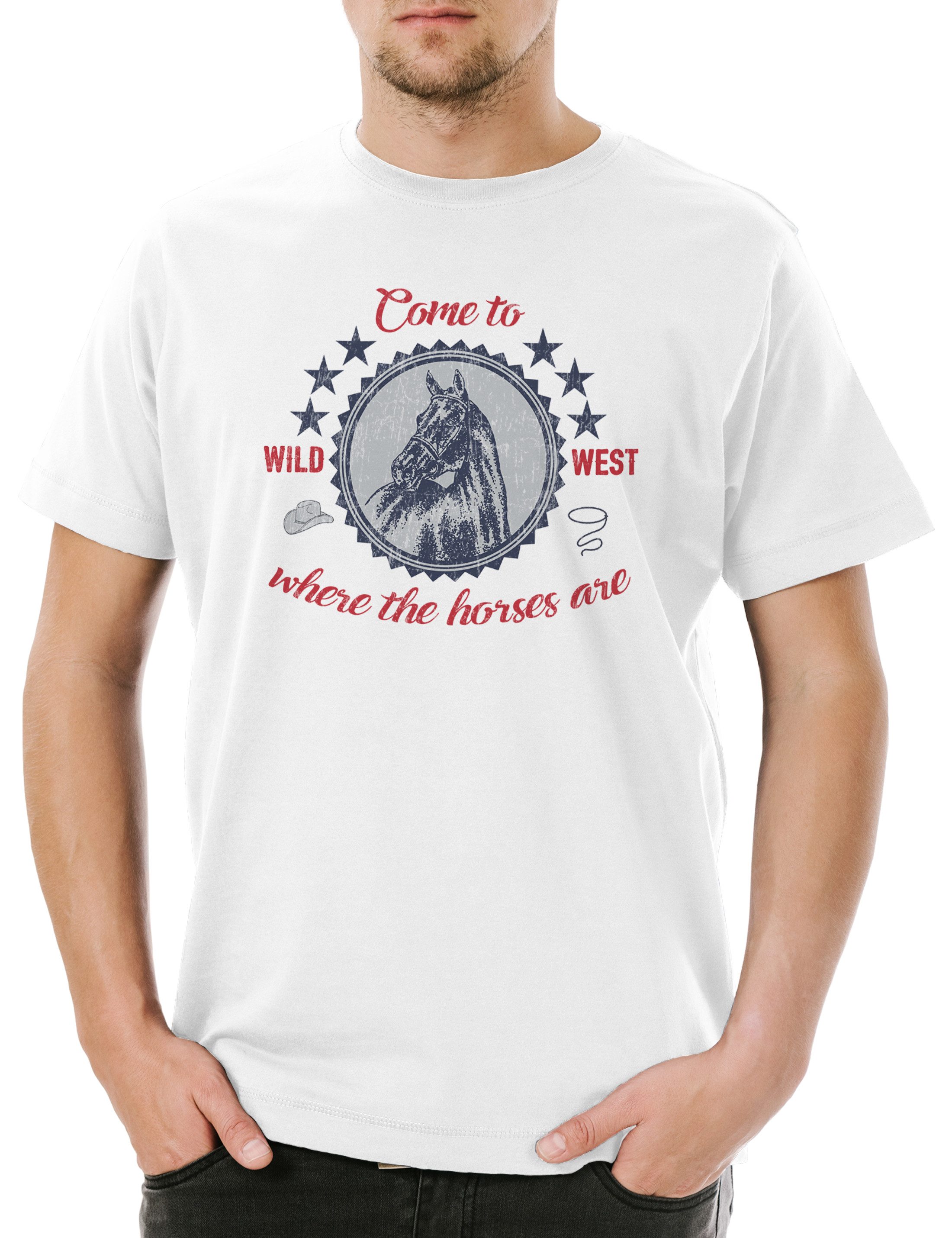 Print-Shirt Come To The Wild West Herren T-Shirt Horse Pferd Rodeo Sport Cowgirl