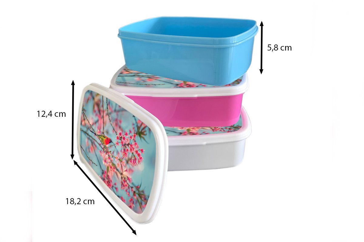 - (2-tlg), Erwachsene, Kinder weiß Brotdose, Mädchen Kunststoff, Lunchbox und - und Jungs MuchoWow Brotbox Vogel Sakura für für Farben,