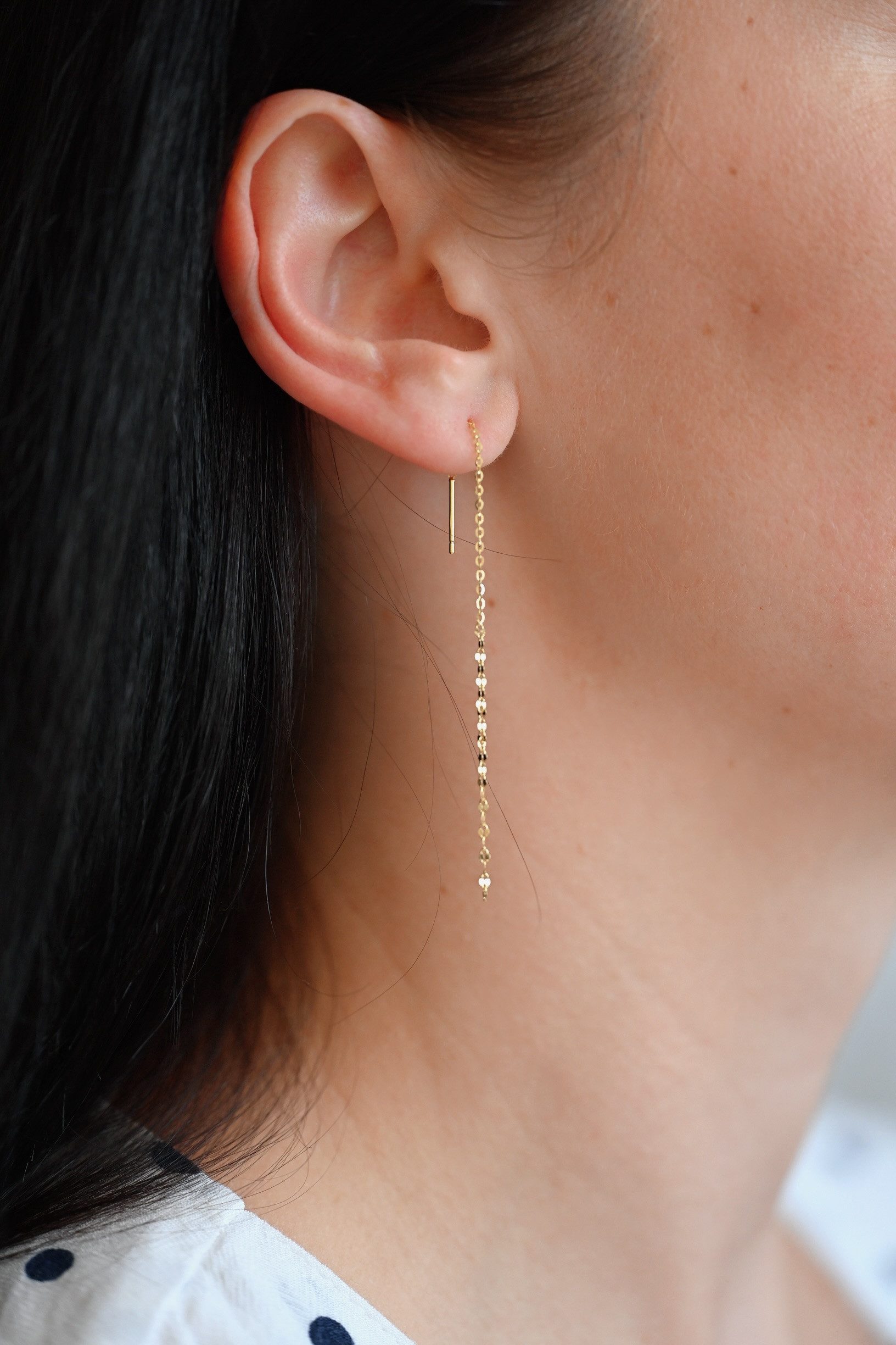 Runde Perlé Paar Ohrhänger minimalistische hängende Kettenohrringe, 925 Sterling Silber, 18K oder 14K Goldplattierung (inkl. Geschenkverpackung)