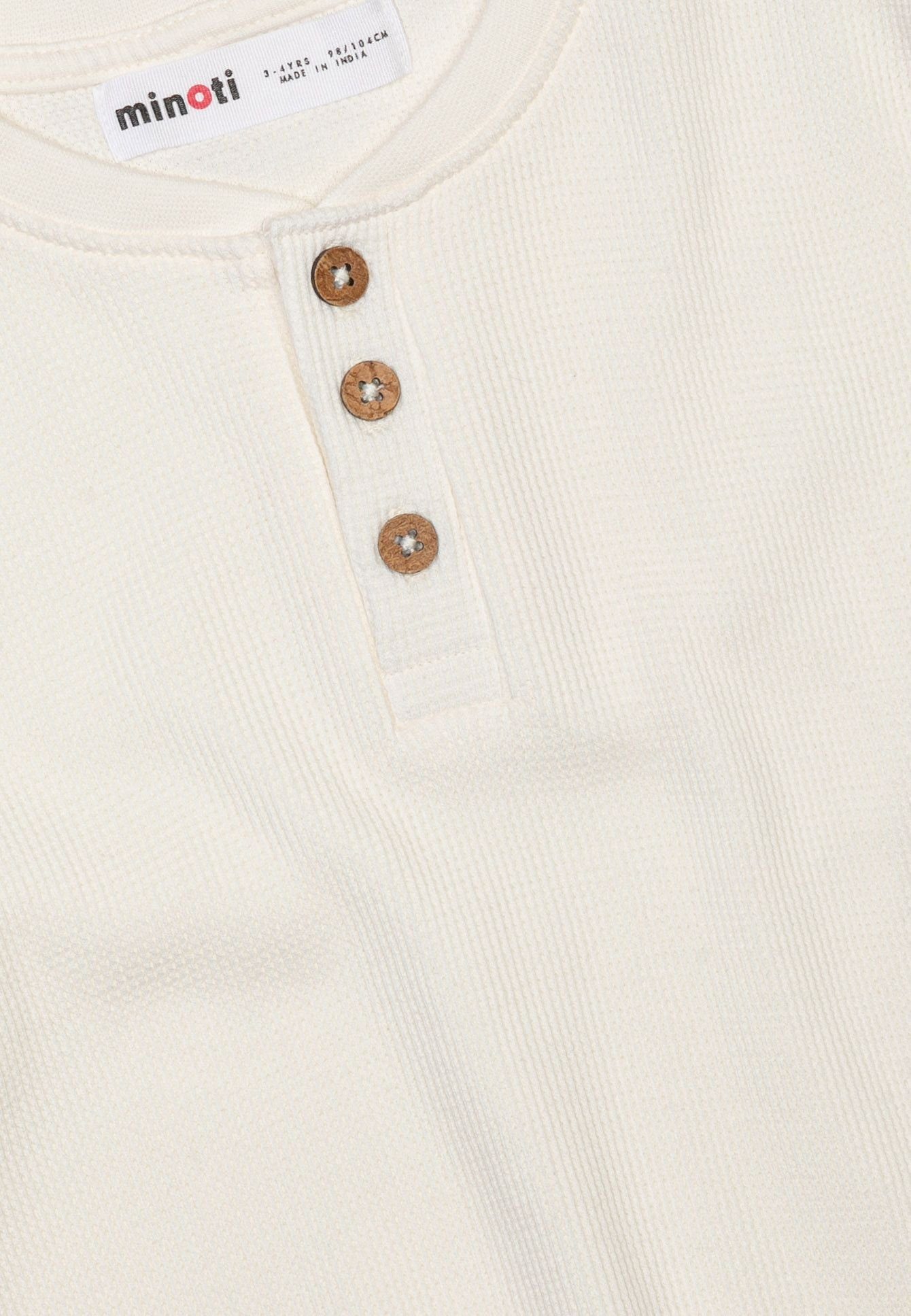 MINOTI Langarmshirt Waffel-Henley-T-Shirt (1y-14y) Cremeweiß