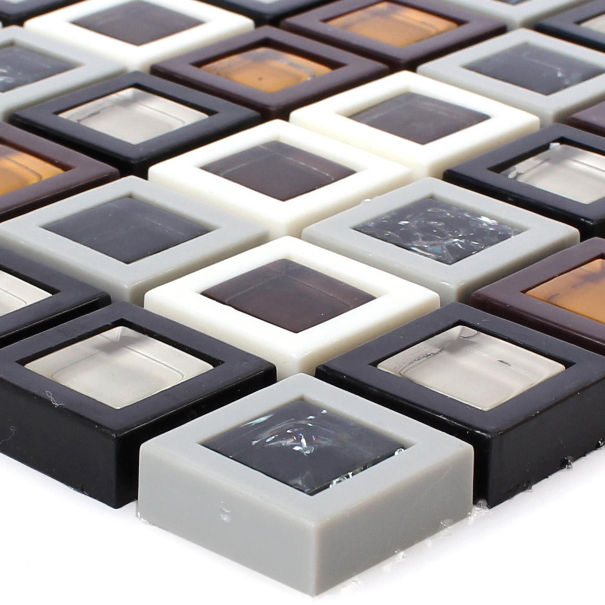 Mosafil Mosaikfliesen Glas Kunststoff Mosaik Fliesen Anatolia, Glas-Kunststoff 30.000x30.000, weiß-schwarz-beige-braun-silber