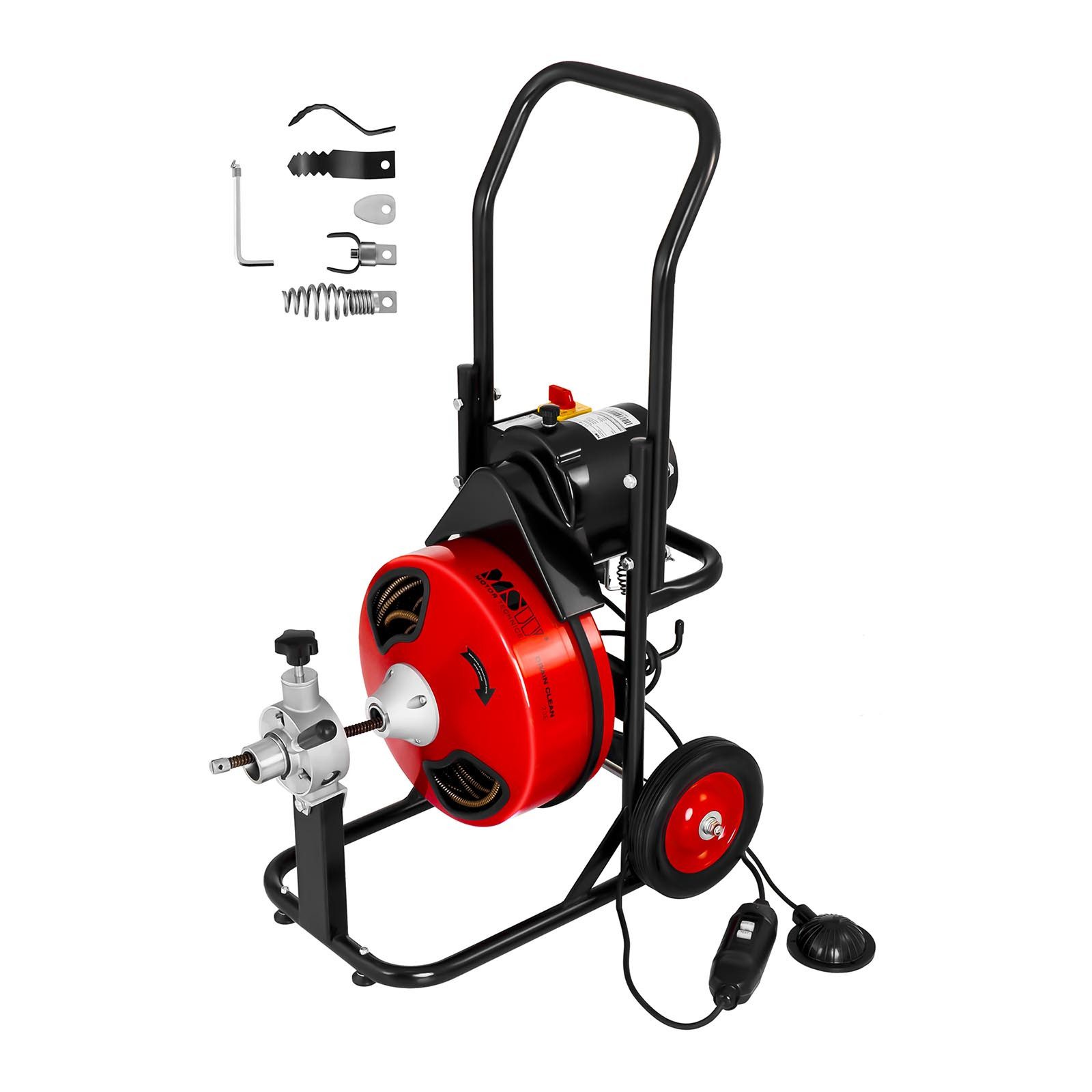 MSW Rohrreinigungsspirale Ø 12,7 mm Trommel Rohrreinigungsmaschine Länge 23m 390 W Räder, L: 62 cm