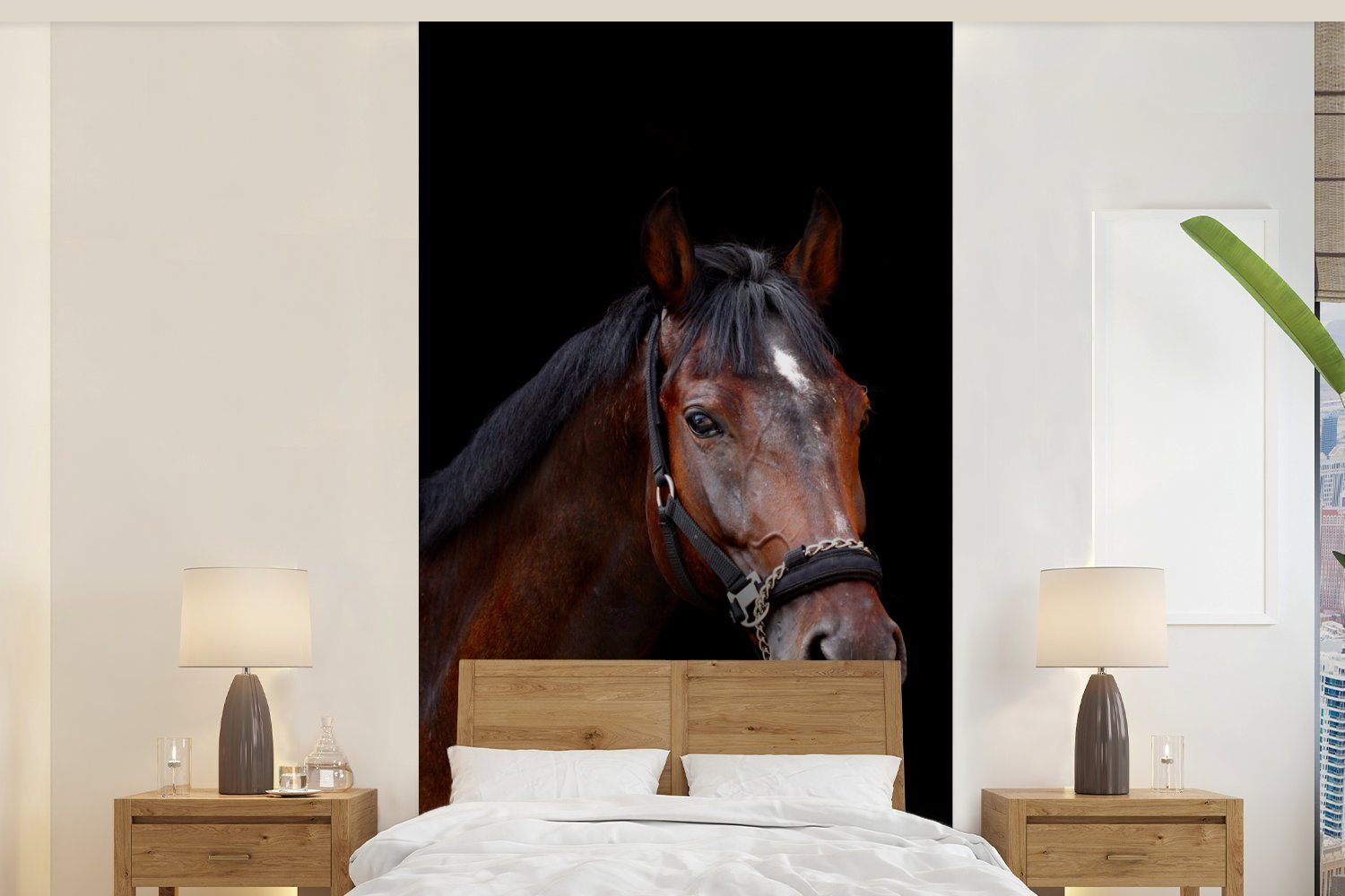 MuchoWow Fototapete Pferd - Fototapete Wohnzimmer Matt, - Schlafzimmer Tiere (2 Vliestapete Braun, bedruckt, Küche, St), für