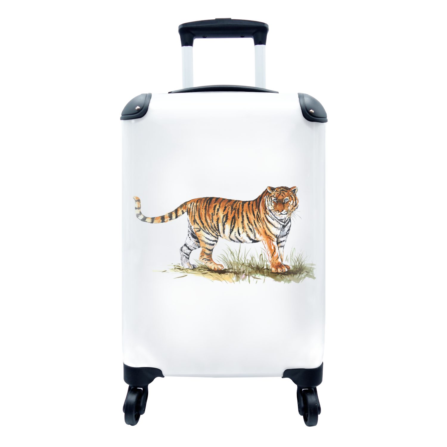 MuchoWow Handgepäckkoffer Tiger - Weiß mit Handgepäck rollen, Rollen, Bild, Trolley, 4 - Reisekoffer für Ferien, Reisetasche