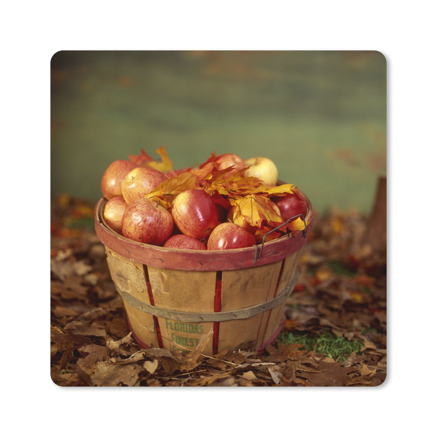 MuchoWow Gaming Mauspad Ein Korb voller Äpfel im Herbst (1-St), Gaming, Rutschfester Unterseite, Mausunterlage, 80x80 cm, XXL, Großes