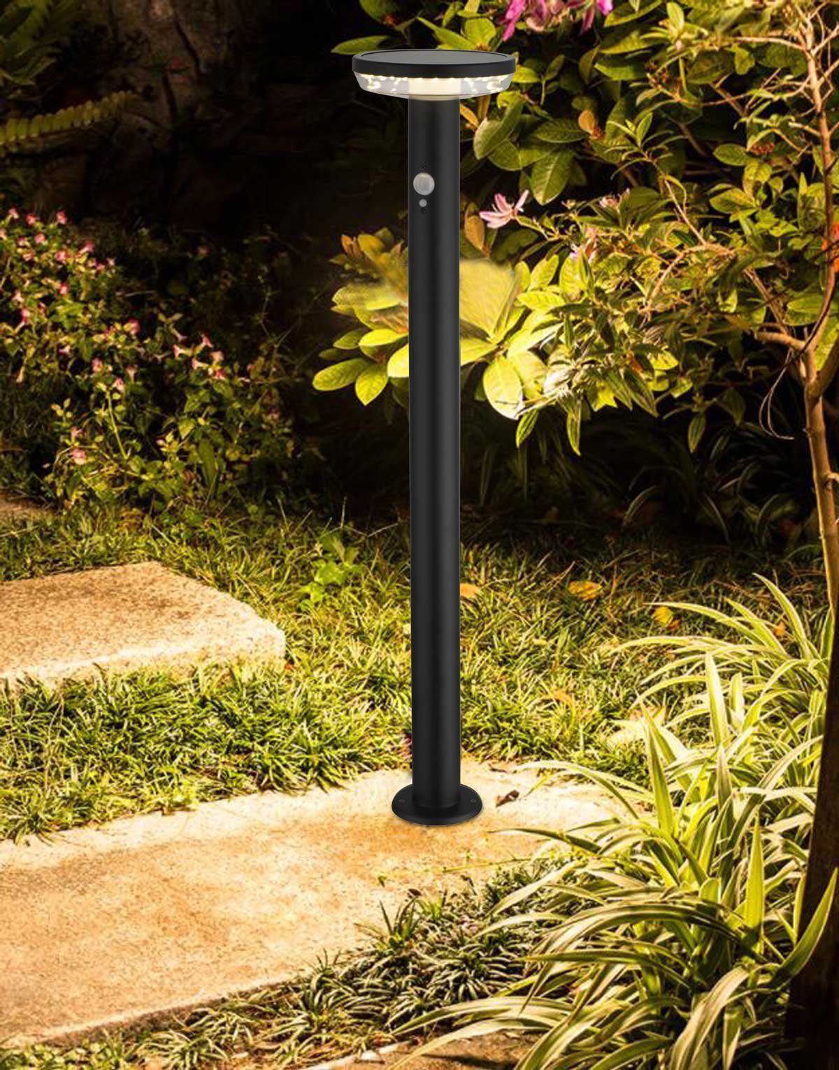 80cm Kiom Solar schwarz Wegeleuchte fest 600 LED-Leuchtmittel Bewegungsmelder warmweiß Außen-Stehlampe verbaut, Sensor und Piran LED, lm, LED Dauerlicht,