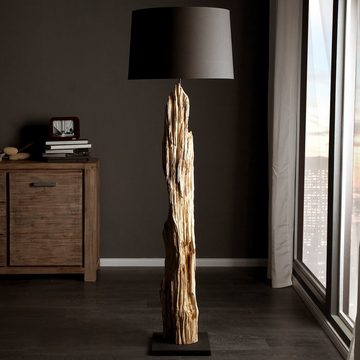 Licht-Erlebnisse Stehlampe NIASSO, ohne Leuchtmittel, Holz Leinen 175 cm Schirm: Ø 55 cm in Natur Schwarz
