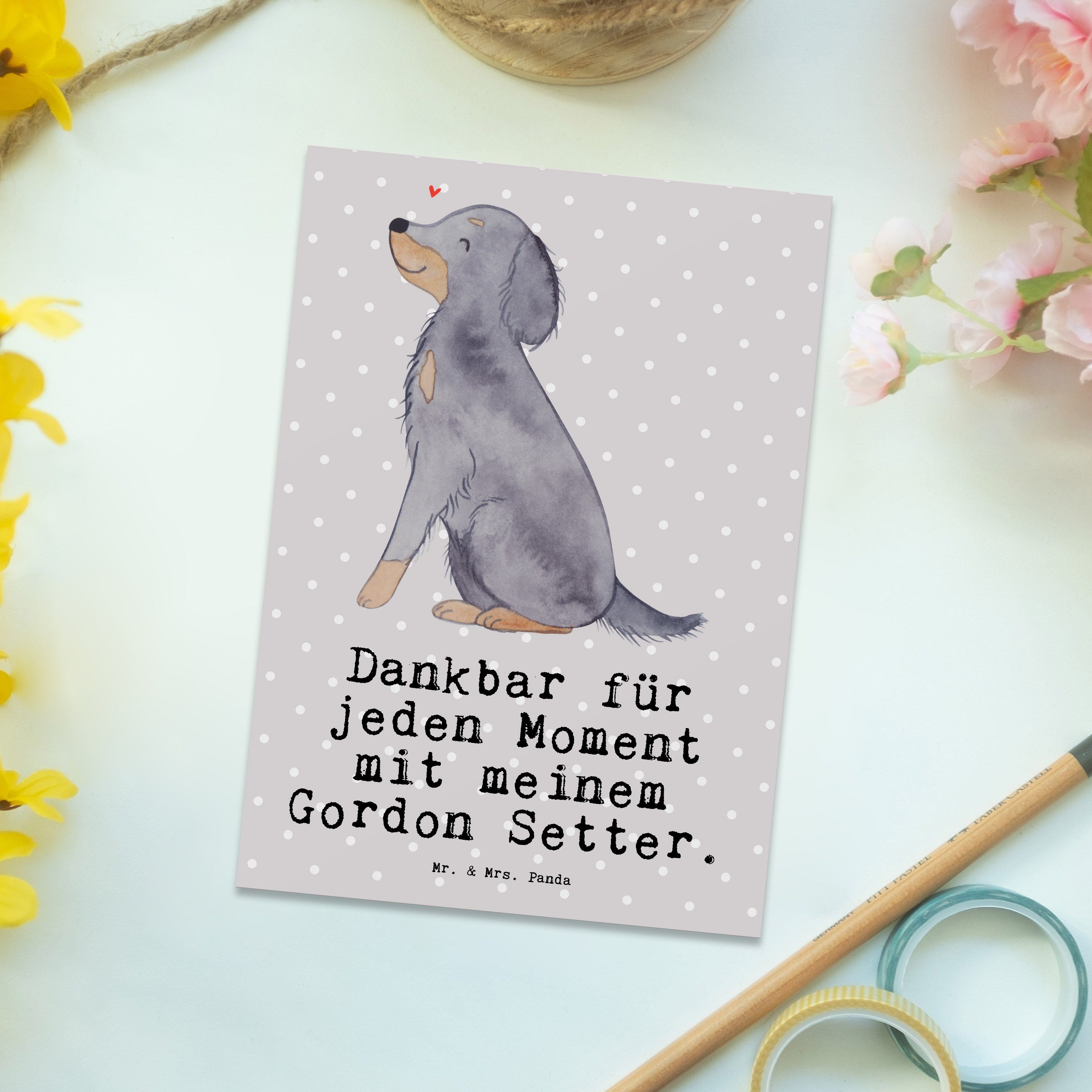 Mr. Panda Hundebesitzer, & Setter - Pastell Gordon Mrs. Moment Geschenk, - Postkarte Gordon Grau