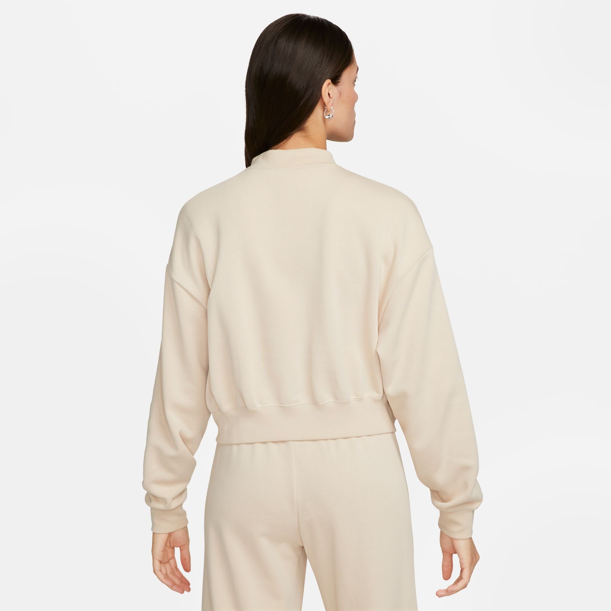 Nike FULL-ZIP Sportswear CROPPED WOMEN'S SANDDRIFT/WHITE CLUB OVERSIZED Sweatjacke JACKET FLEECE