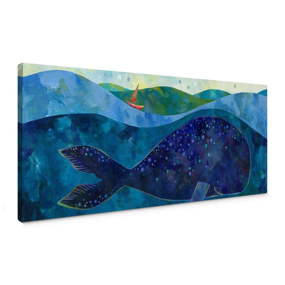 K&L Wall Art Leinwandbild Jona und der Wal Unterwasserwelt Leinwandbild Kinderzimmer Pinocchio, Wanddeko Holz Bilderrahmen