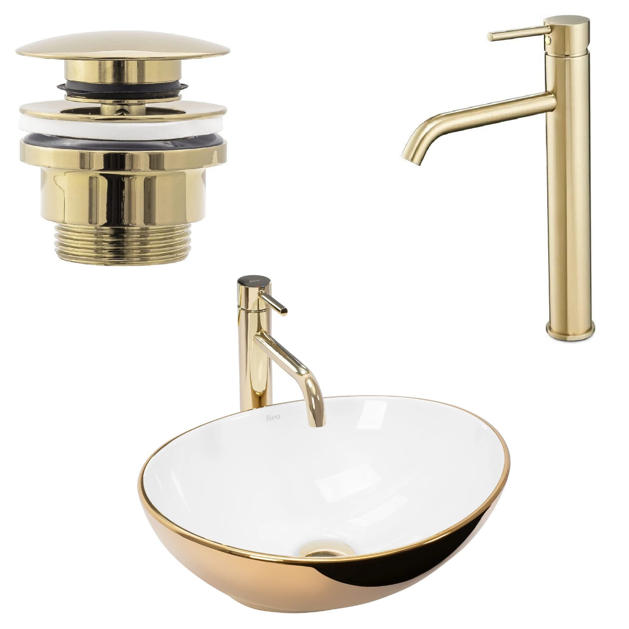 wohnwerk.idee Aufsatzwaschbecken Waschbecken Marmor Optik 53x33cm Sofia Gold Luxus Design