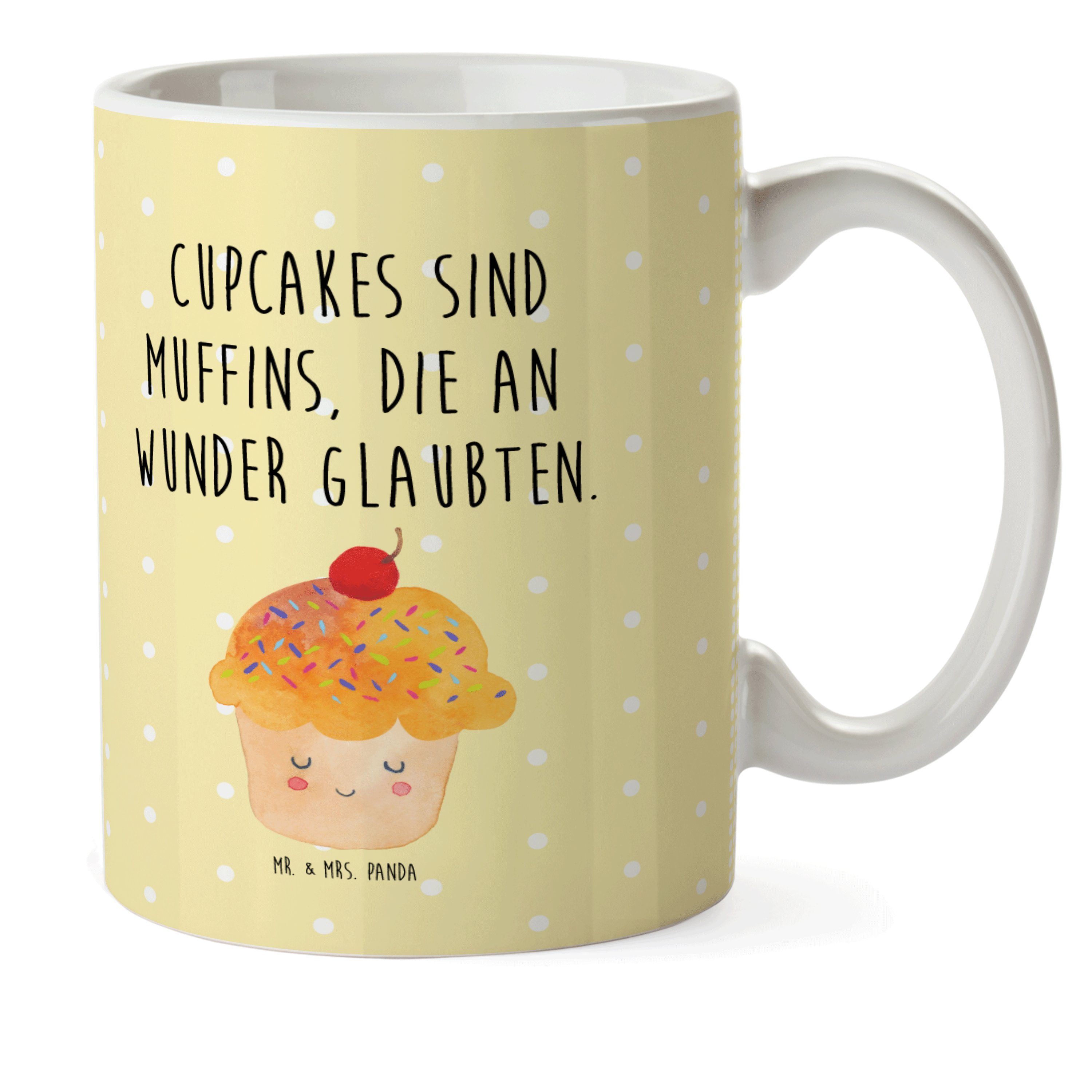 Mr. & Mrs. Panda Kinderbecher Cupcake - Gelb Pastell - Geschenk, Geschenk Koch, Motivation Sprüche, Kunststoff, Mikrowellenbeständig