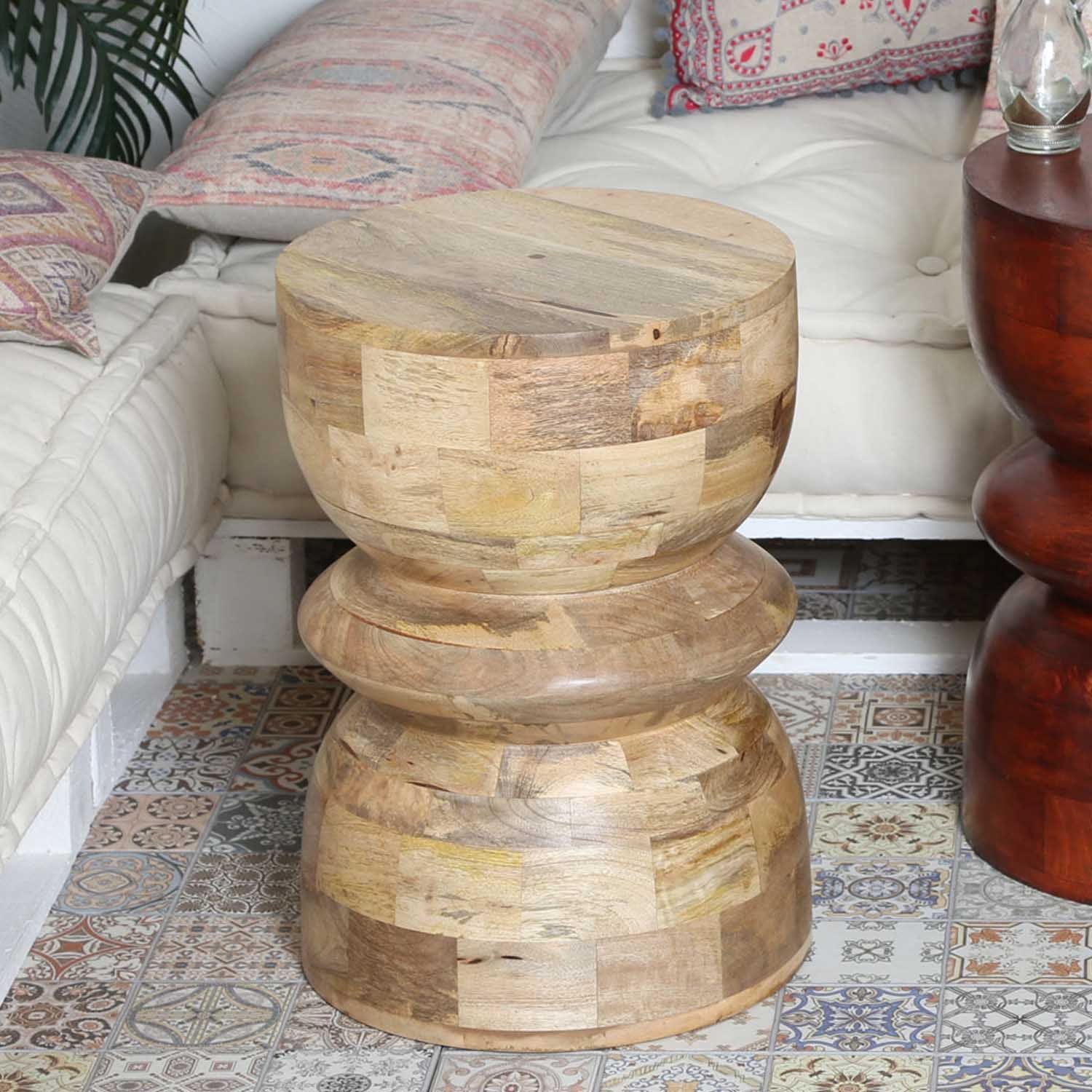 Casa Moro Sitzhocker Orientalischer Holz Hocker MILANO Natur rund aus  Massivholz Mango, Kunsthandwerk aus dem Orient | Blumenhocker