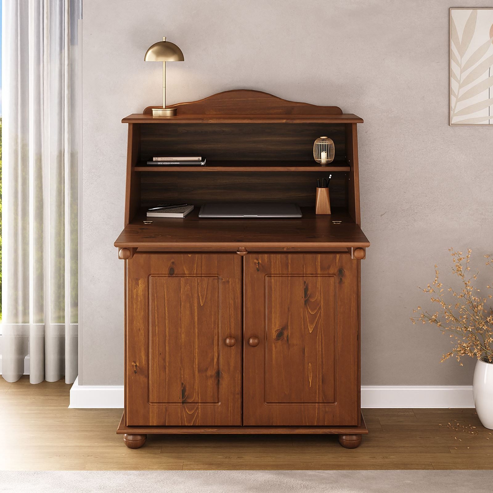 IDIMEX Sekretär DAVID, Schreibtisch Landhausstil aus Massivholz mit Stauraum Kastanie Finish