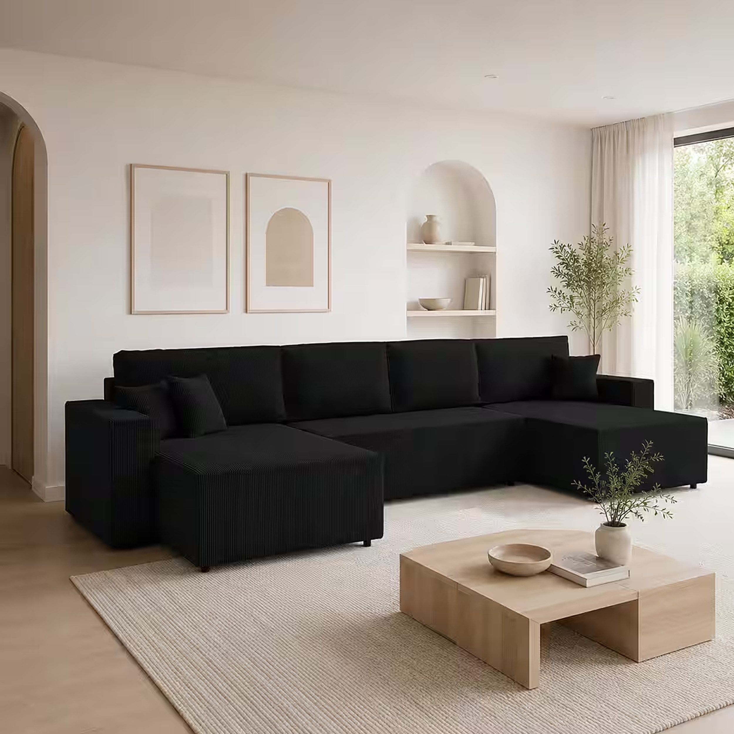 Goldstoff Ecksofa Cordstoff - U-Sofa mit Schlaffunktion und Bettkasten, Amalia Couch mit Cord-Bezug - Schlafsofa mit Liegefläche 330x147 cm - Stauraum - Komfort-Polsterung, Universell stellbar rechts/links