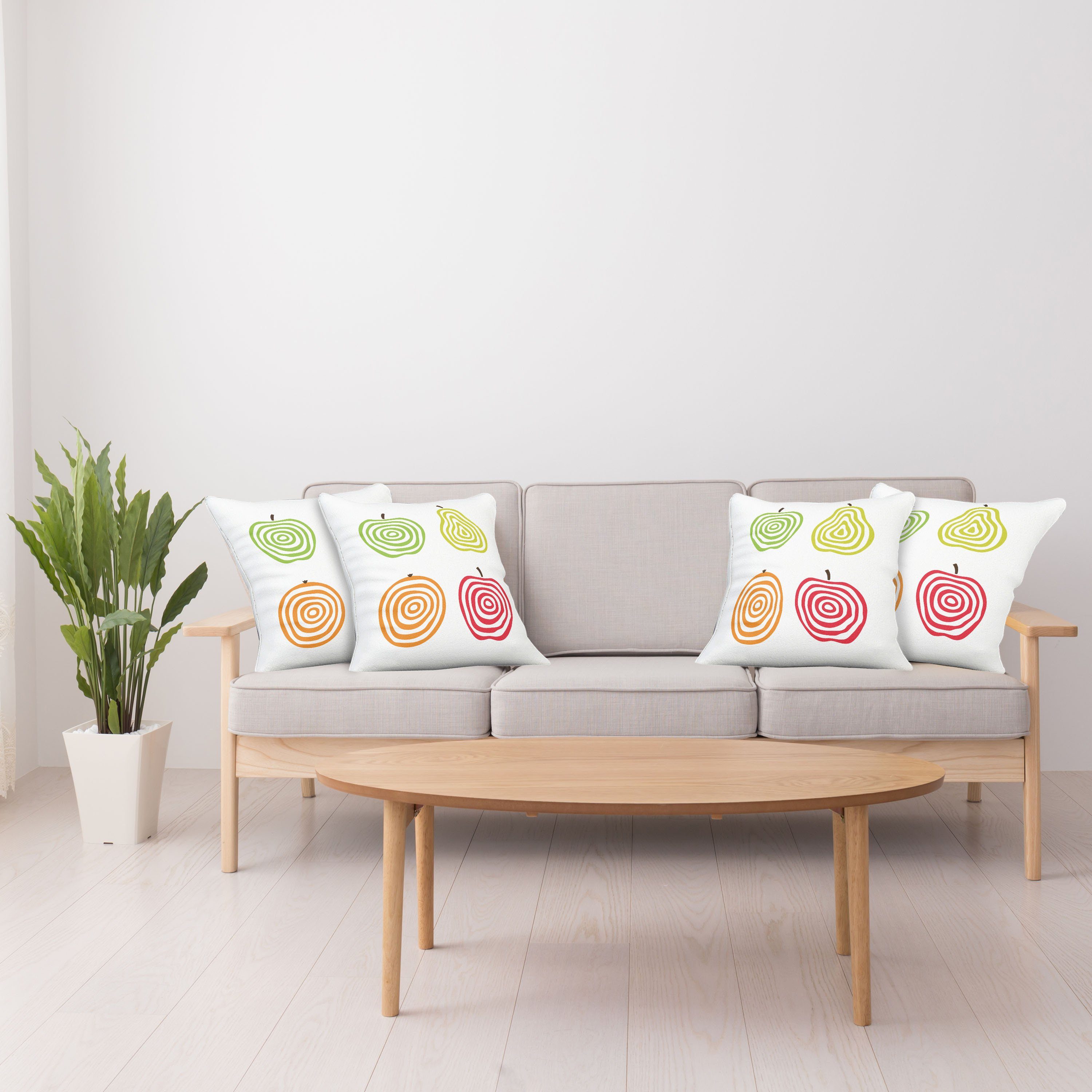 Birne Äpfel Modern Digitaldruck, (4 Orange Stück), Kissenbezüge Line Obst und Doppelseitiger Abakuhaus Accent