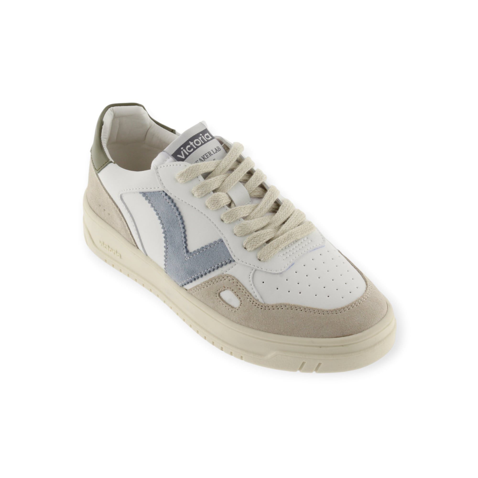 Victoria Seul (Lederoptik/Velourleder) - weiss/beige/khakigrün Sneaker